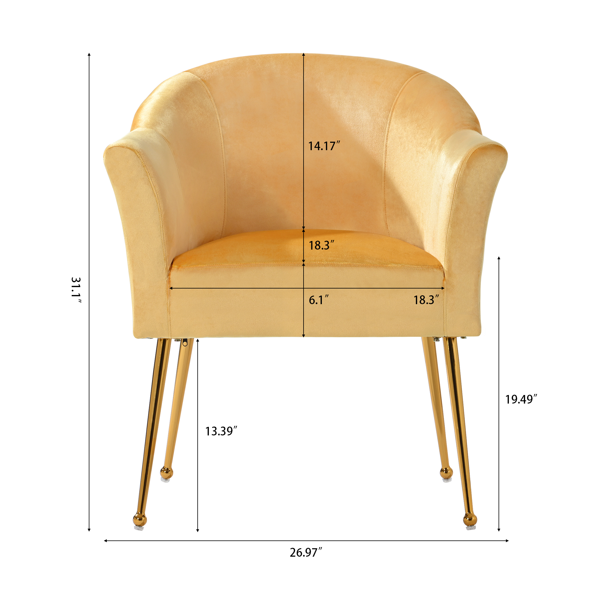 Spaco Velvet Accent Chair with Wood Frame, Modern Armchair Single Reading Chair for Living Room Bedroom Office, Yellow