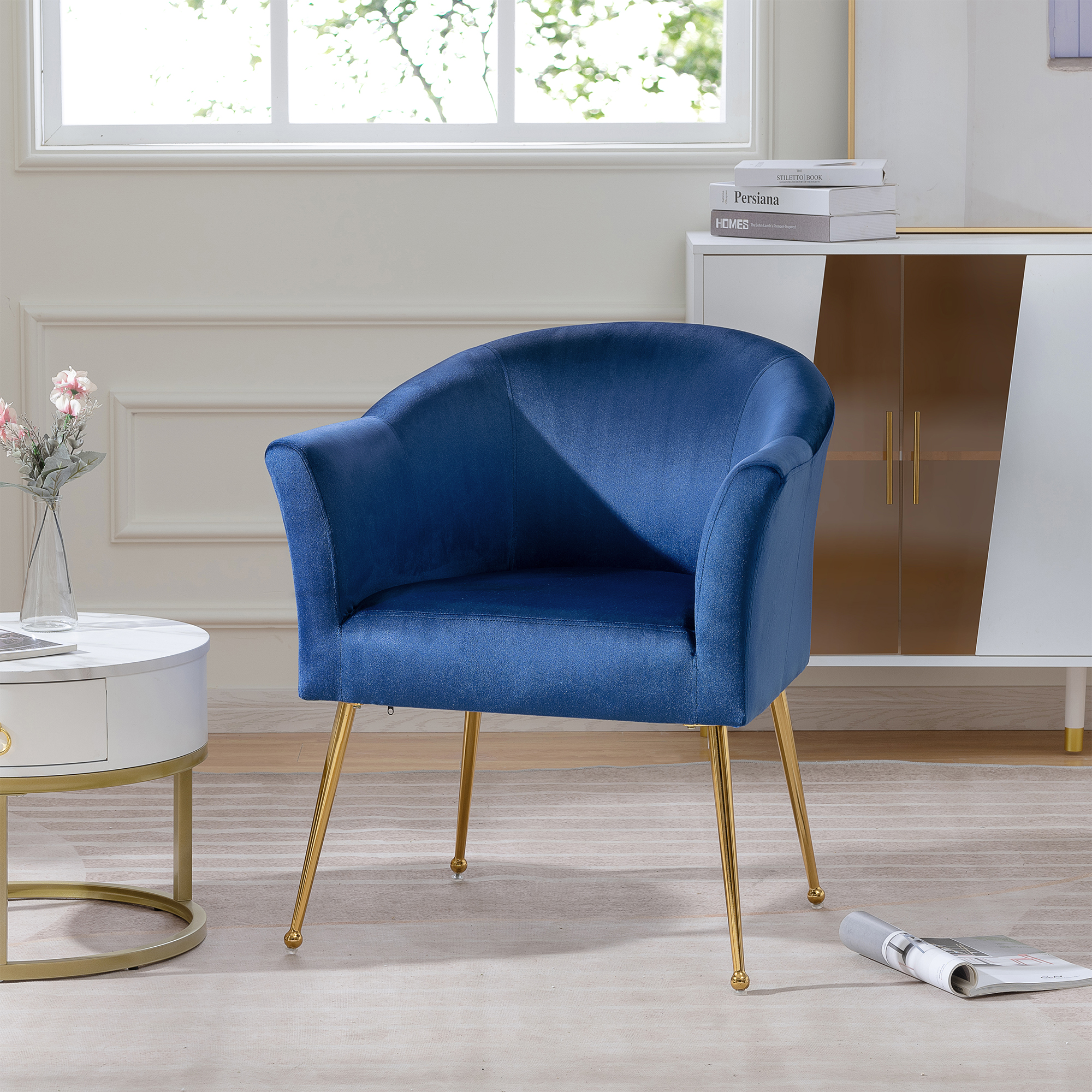 Spaco Velvet Accent Chair with Wood Frame, Modern Armchair Single Reading Chair for Living Room Bedroom Office, Blue