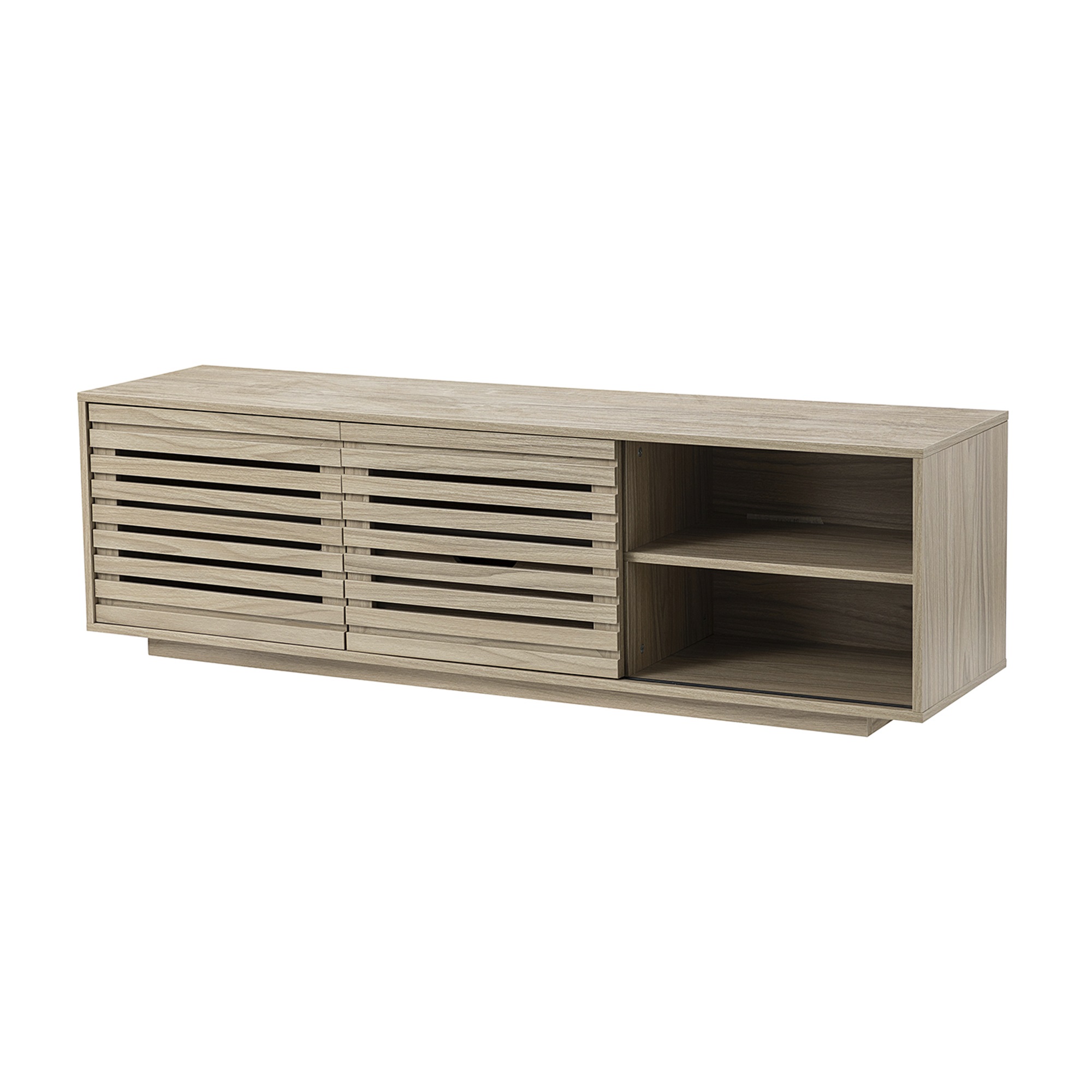 Spaco TV Stand with 2 Doors for TVs Slatted Sliding with Storage up to 65", Solid Wood