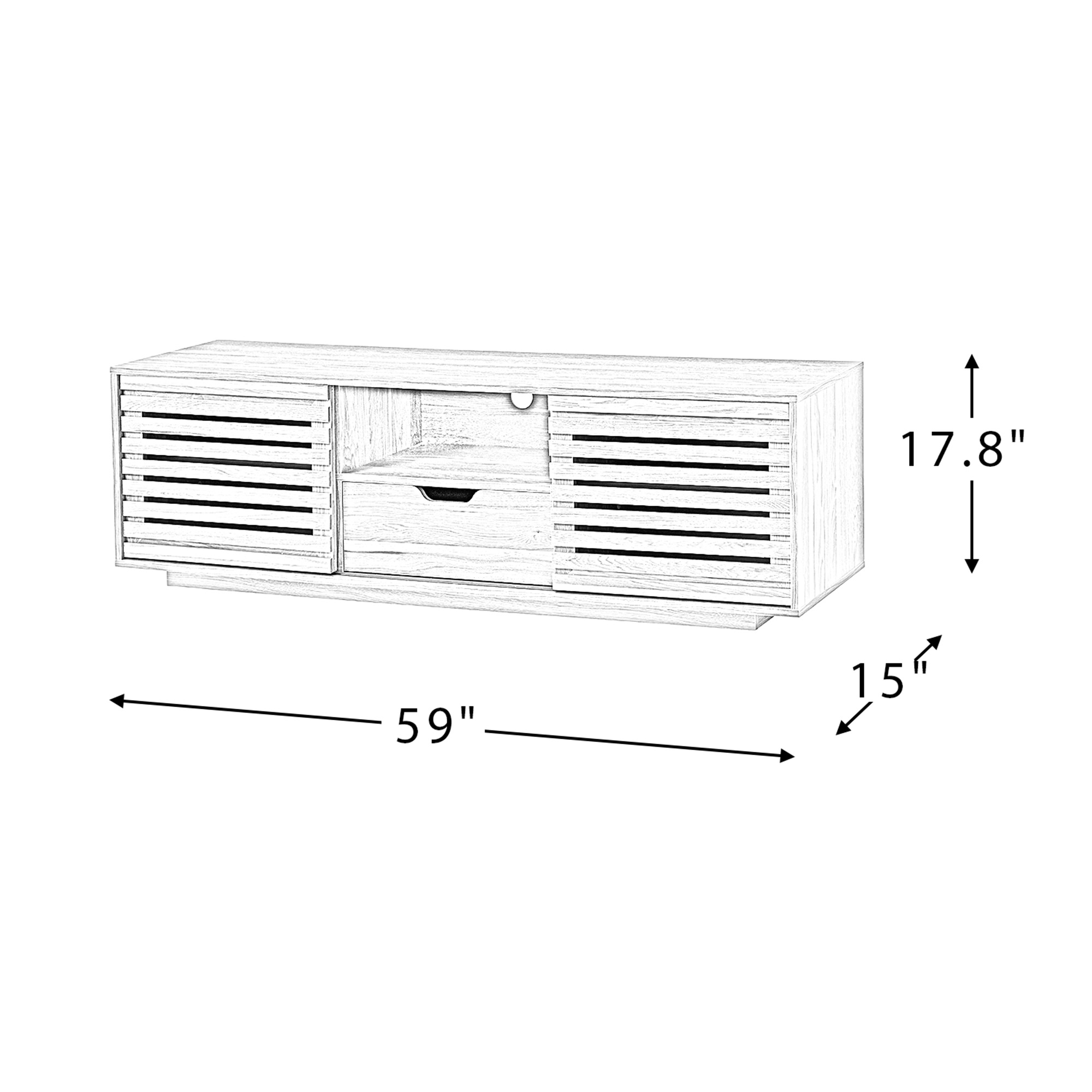 Spaco TV Stand with 2 Doors for TVs Slatted Sliding with Storage up to 65", Solid Wood