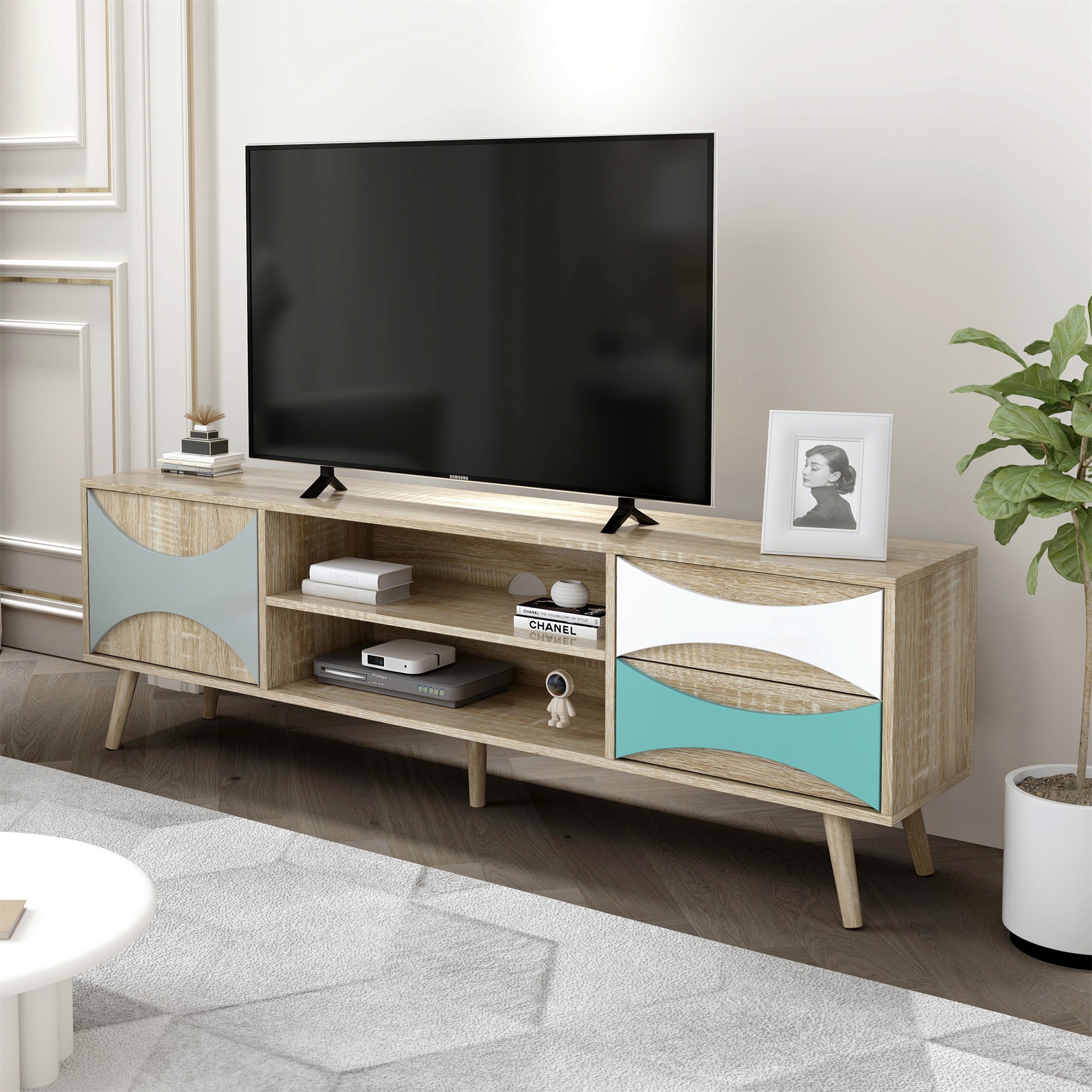 Spaco TV Stand with 2 Doors for TVs up to 55" with Storage for Living Room