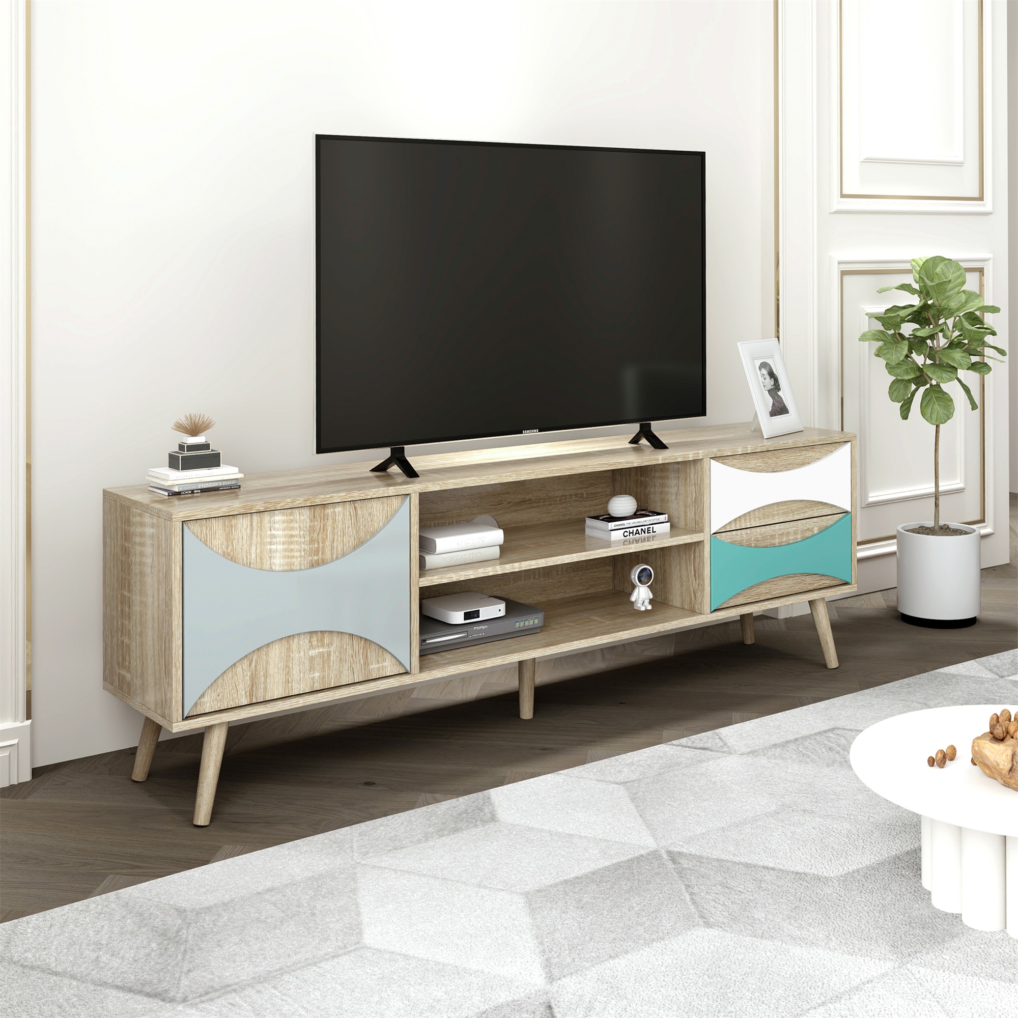 Spaco TV Stand with 2 Doors for TVs up to 55" with Storage for Living Room