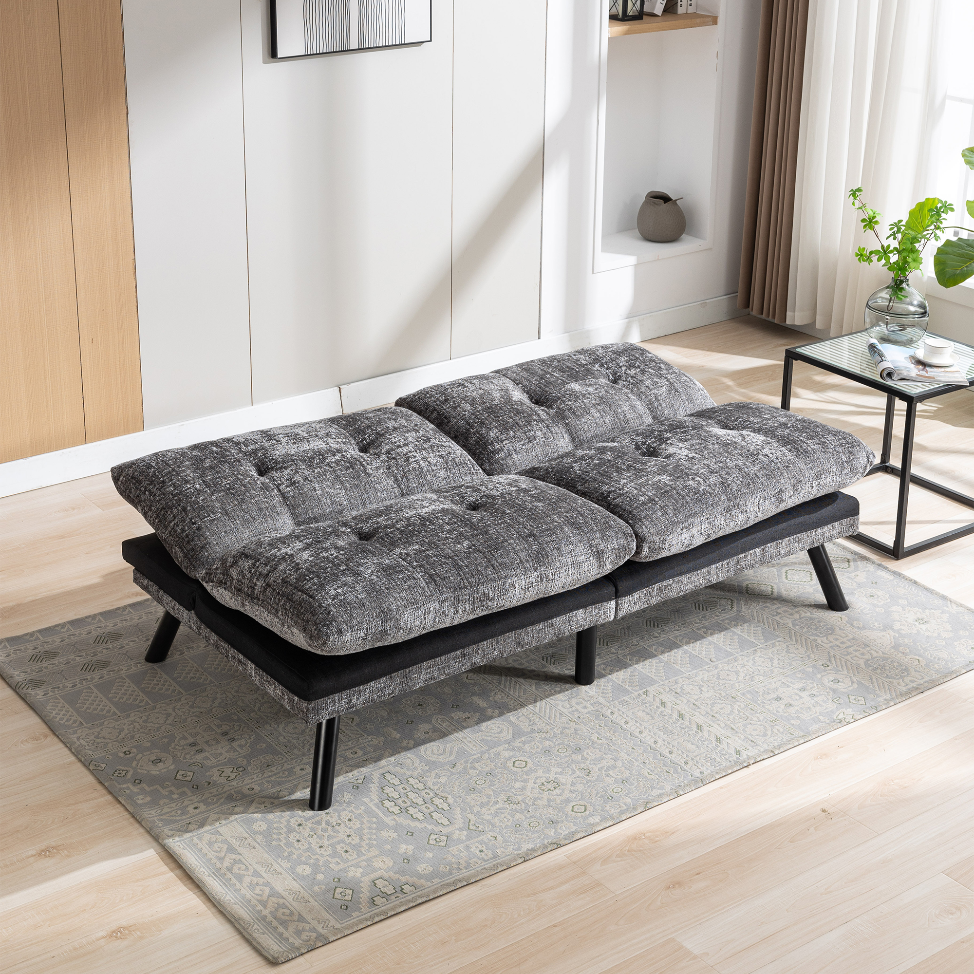 Spaco Convertible Futon Sofa Bed Futon Couche for Living Room, Chenille-Black