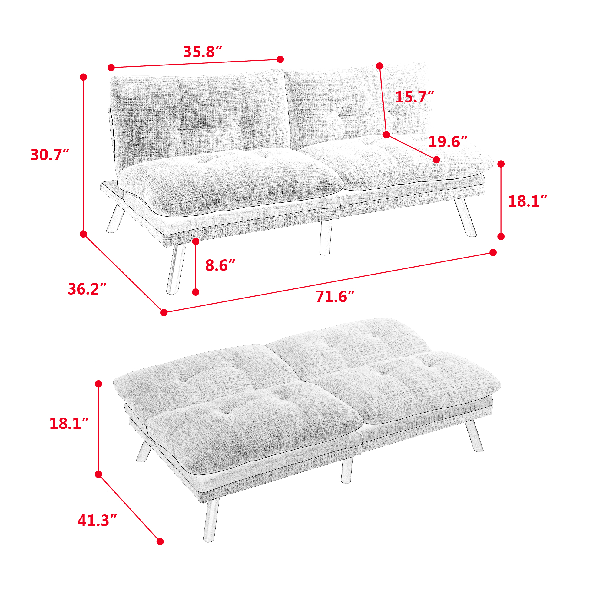 Spaco Convertible Futon Sofa Bed Futon Couche for Living Room, Chenille-Mint Green