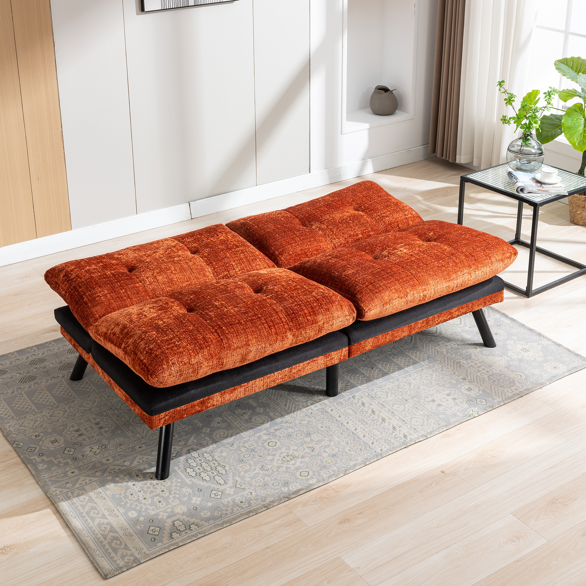 Spaco Convertible Futon Sofa Bed Futon Couche for Living Room, Chenille-Orange