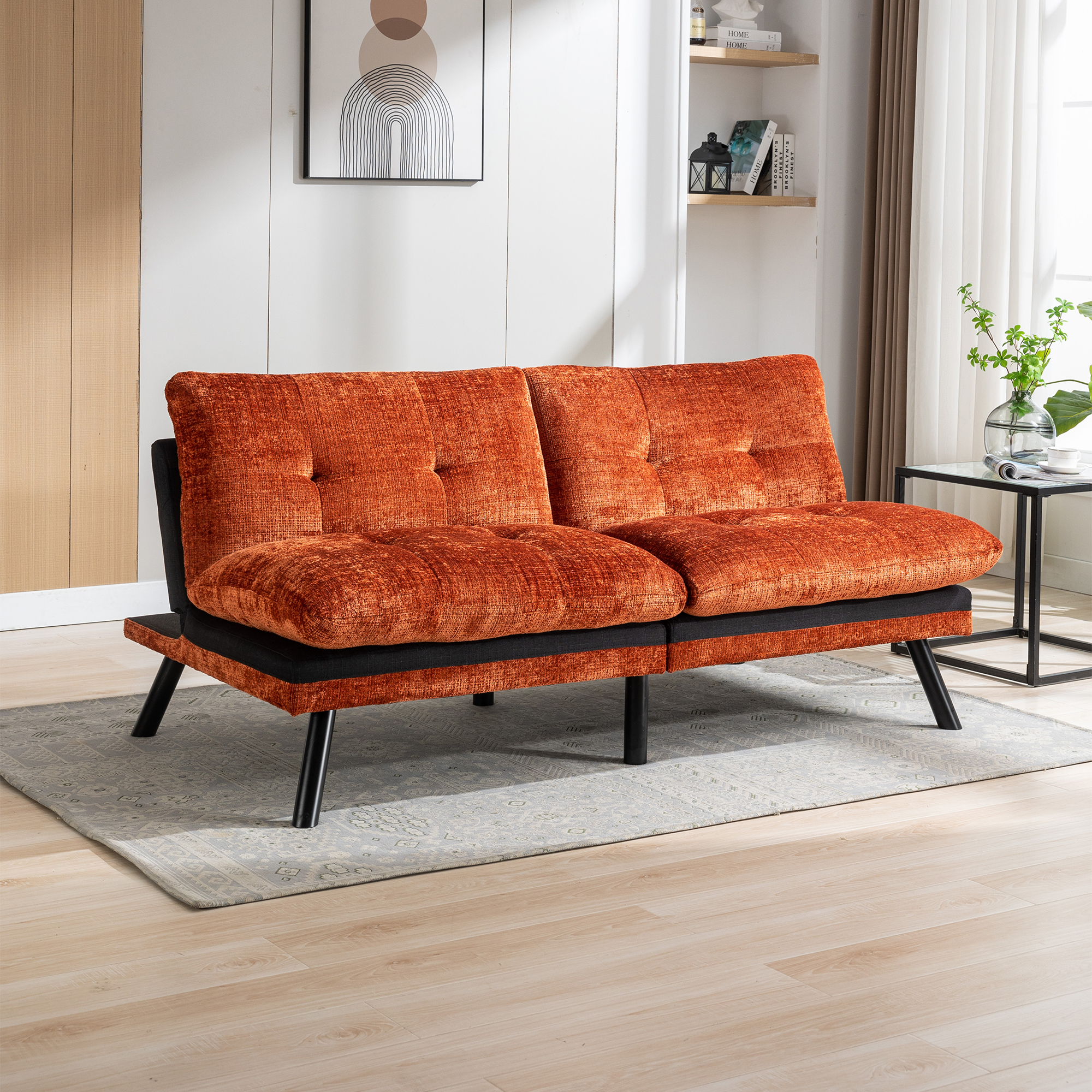 Spaco Convertible Futon Sofa Bed Futon Couche for Living Room, Chenille-Orange