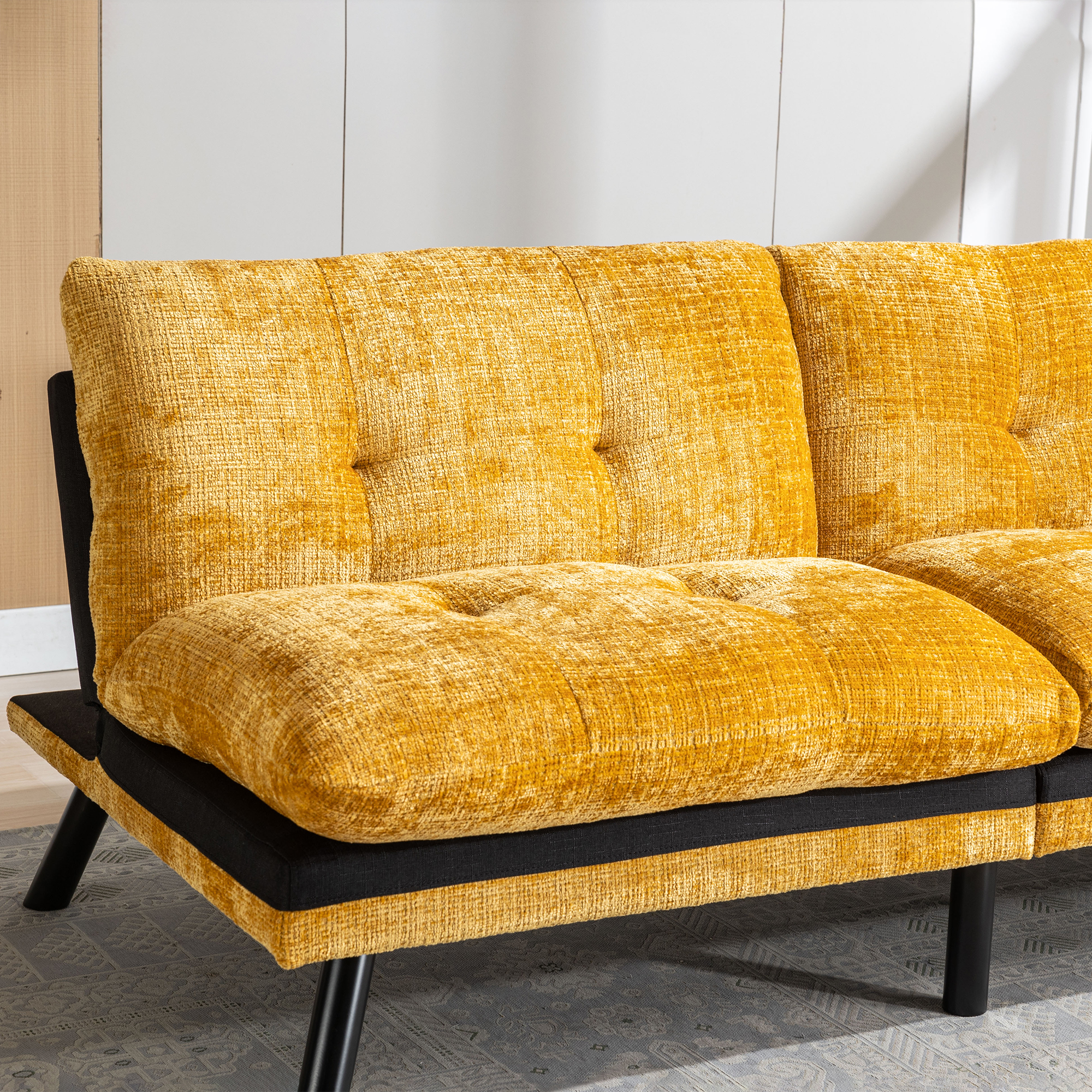 Spaco Convertible Futon Sofa Bed Futon Couche for Living Room, Chenille-Yellow