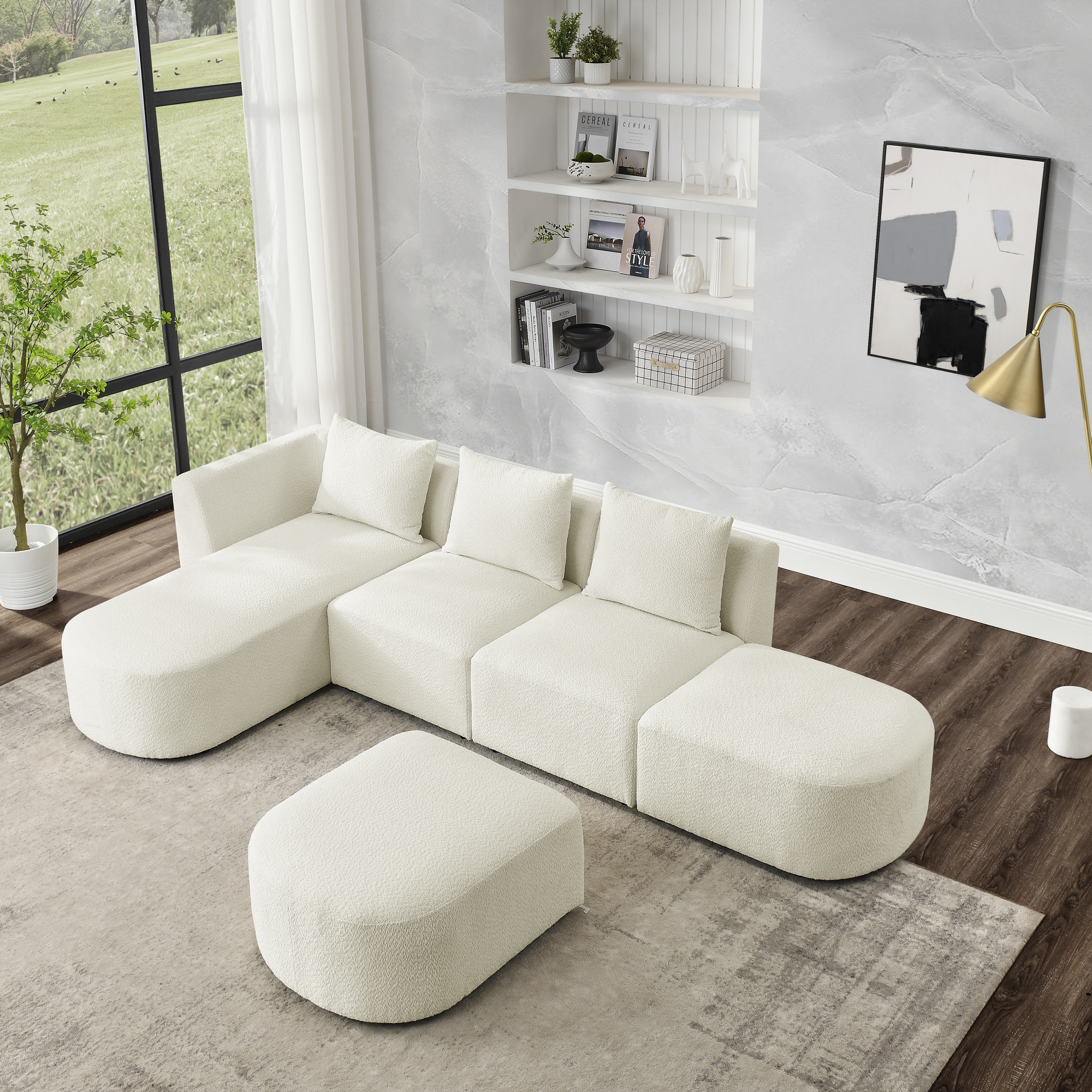 Spaco L Shape Sectional Sofa DIY Combination Couches for Living Room Loop Yarn Fabric, Beige