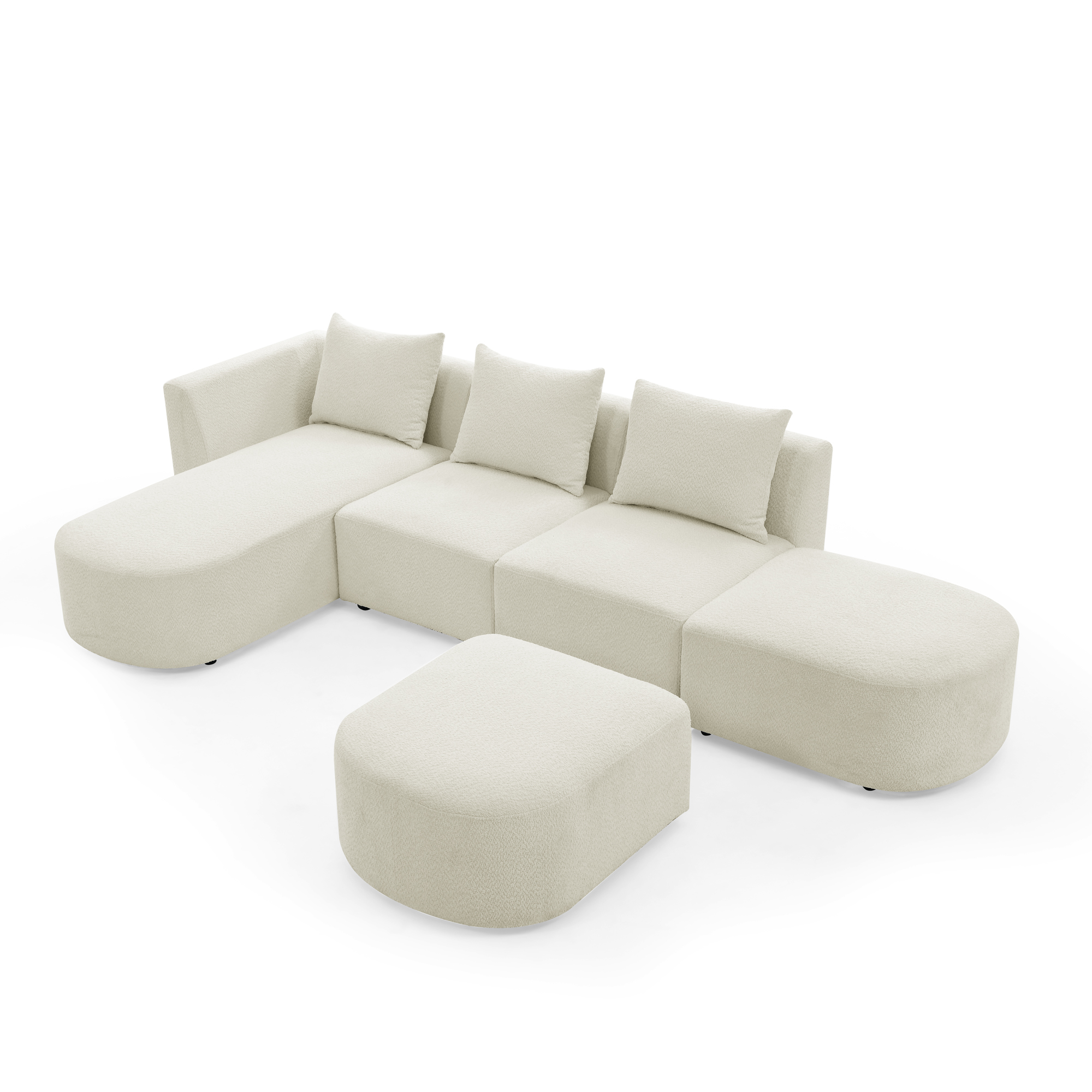 Spaco L Shape Sectional Sofa DIY Combination Couches for Living Room Loop Yarn Fabric, Beige