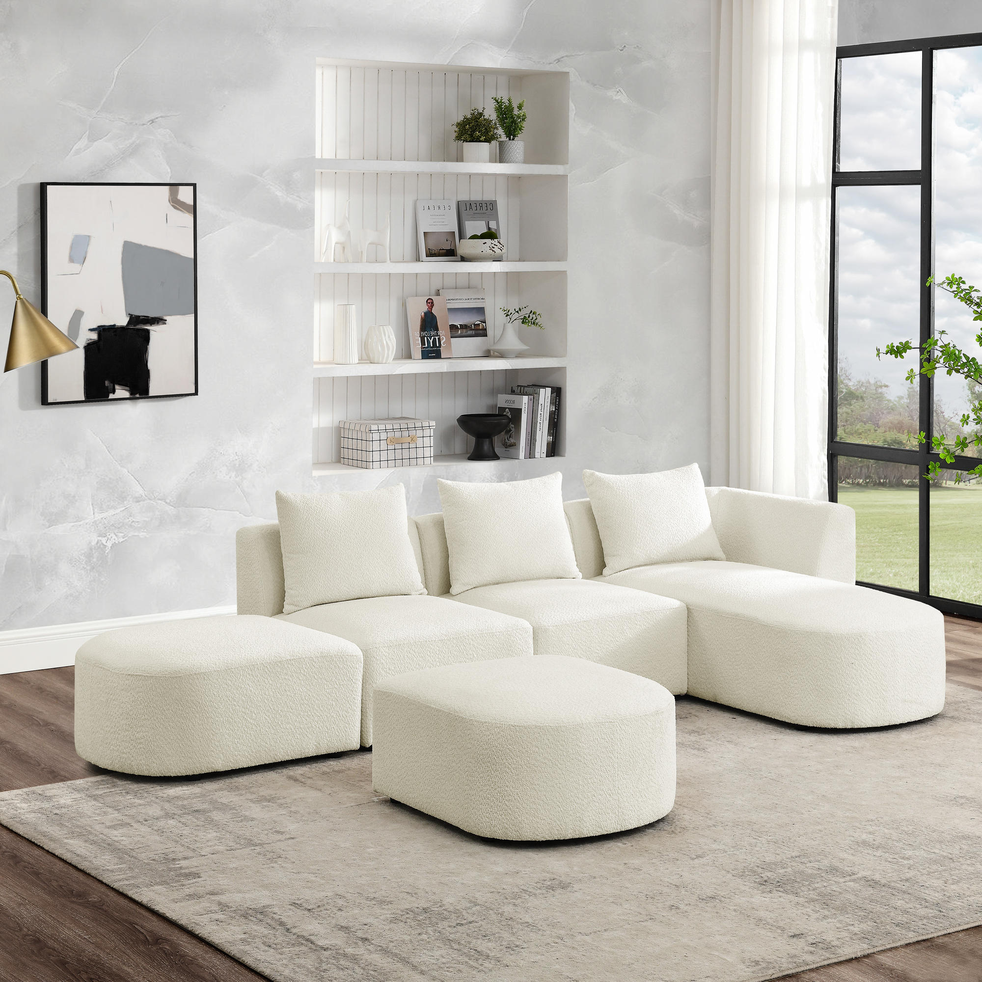 Spaco L Shape Sectional Sofa DIY Combination Couches for Living Room Loop Yarn Fabric, Beige