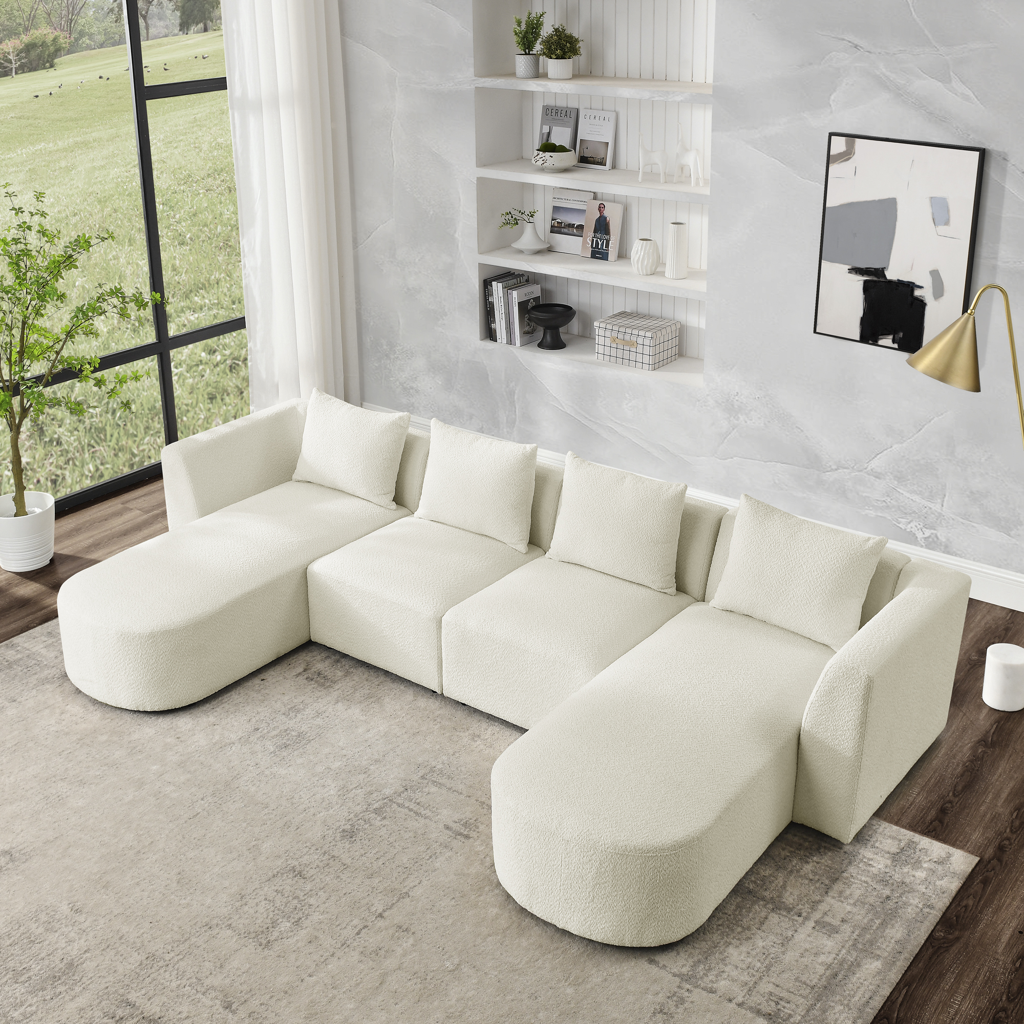 Spaco U Shape Sectional Sofa DIY Combination Couches for Living Room Loop Yarn Fabric, Beige