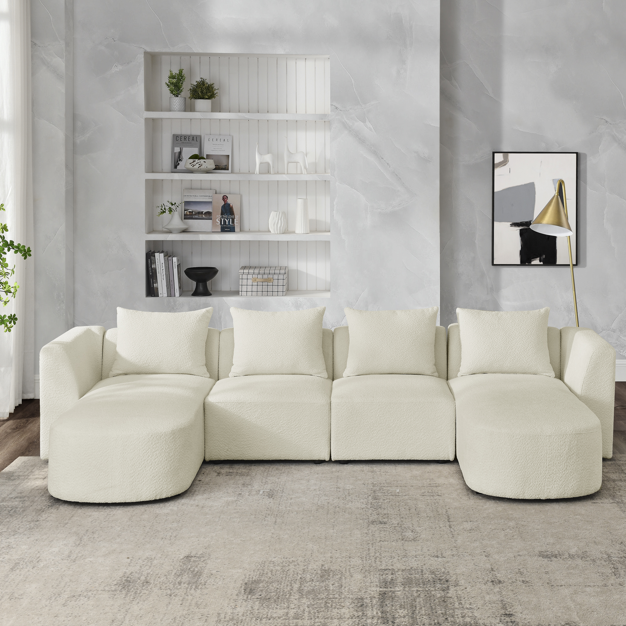 Spaco U Shape Sectional Sofa DIY Combination Couches for Living Room Loop Yarn Fabric, Beige