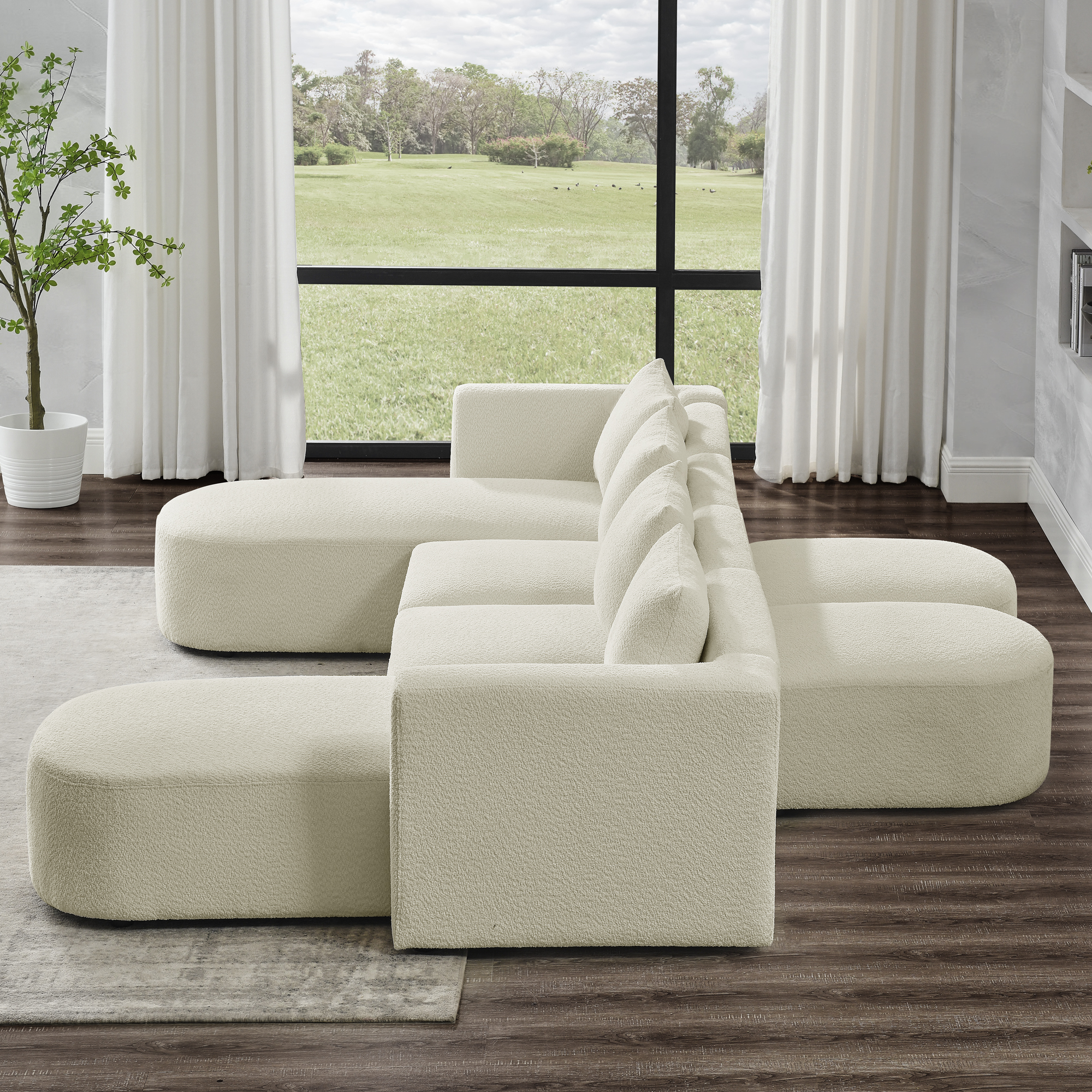 Spaco U Shape Sectional Sofa DIY Combination Couches for Living Room Loop Yarn Fabric, Beige