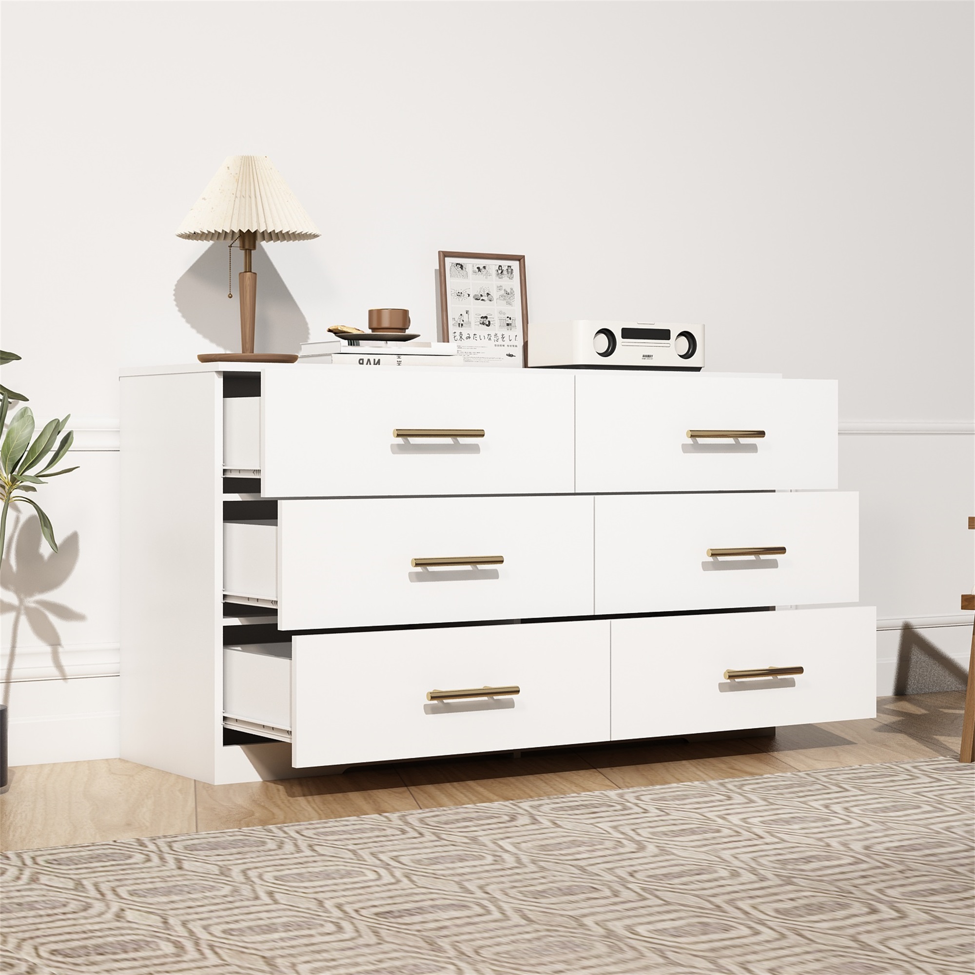 Spaco Dresser for Bedroom 6 Drawers Dresser Bedroom Furniture, White Dresser