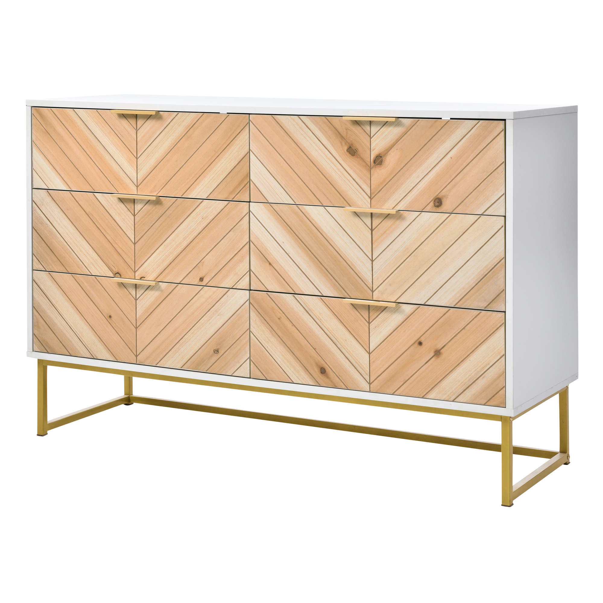 Spaco Dresser for Bedroom 6 Drawers Dresser& Chests of Drawers, Natural Wood White Dresser