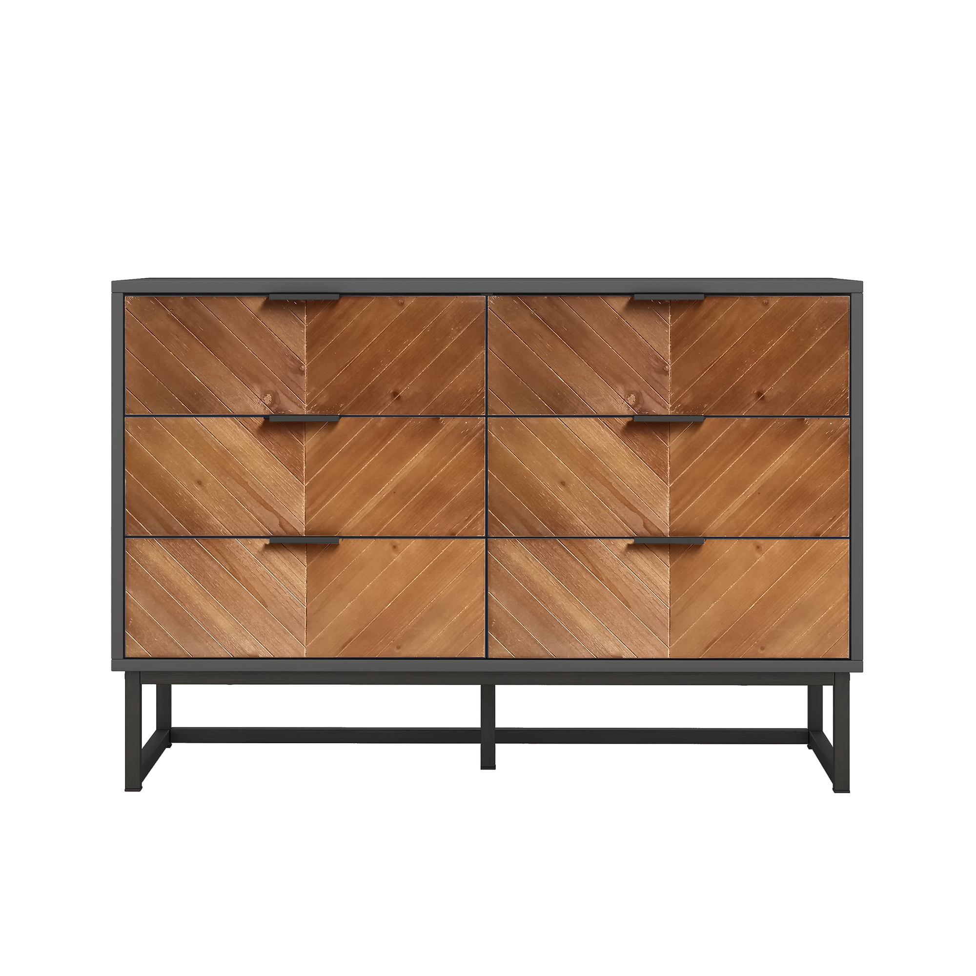 Spaco Dresser for Bedroom 6 Drawers Dresser& Chests of Drawers, Natural Wood Black Dresser