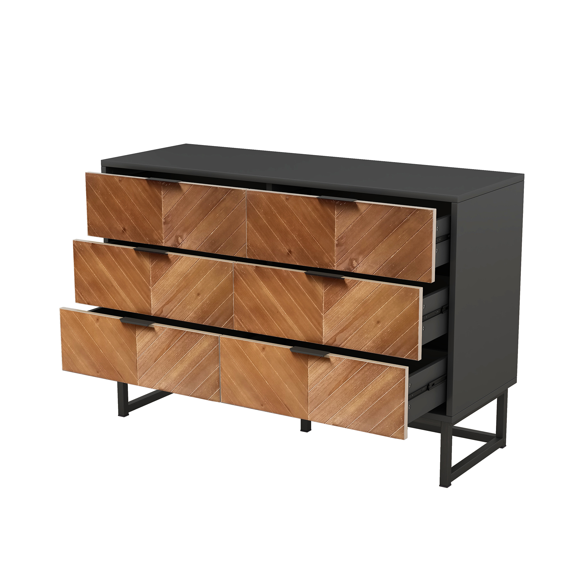 Spaco Dresser for Bedroom 6 Drawers Dresser& Chests of Drawers, Natural Wood Black Dresser