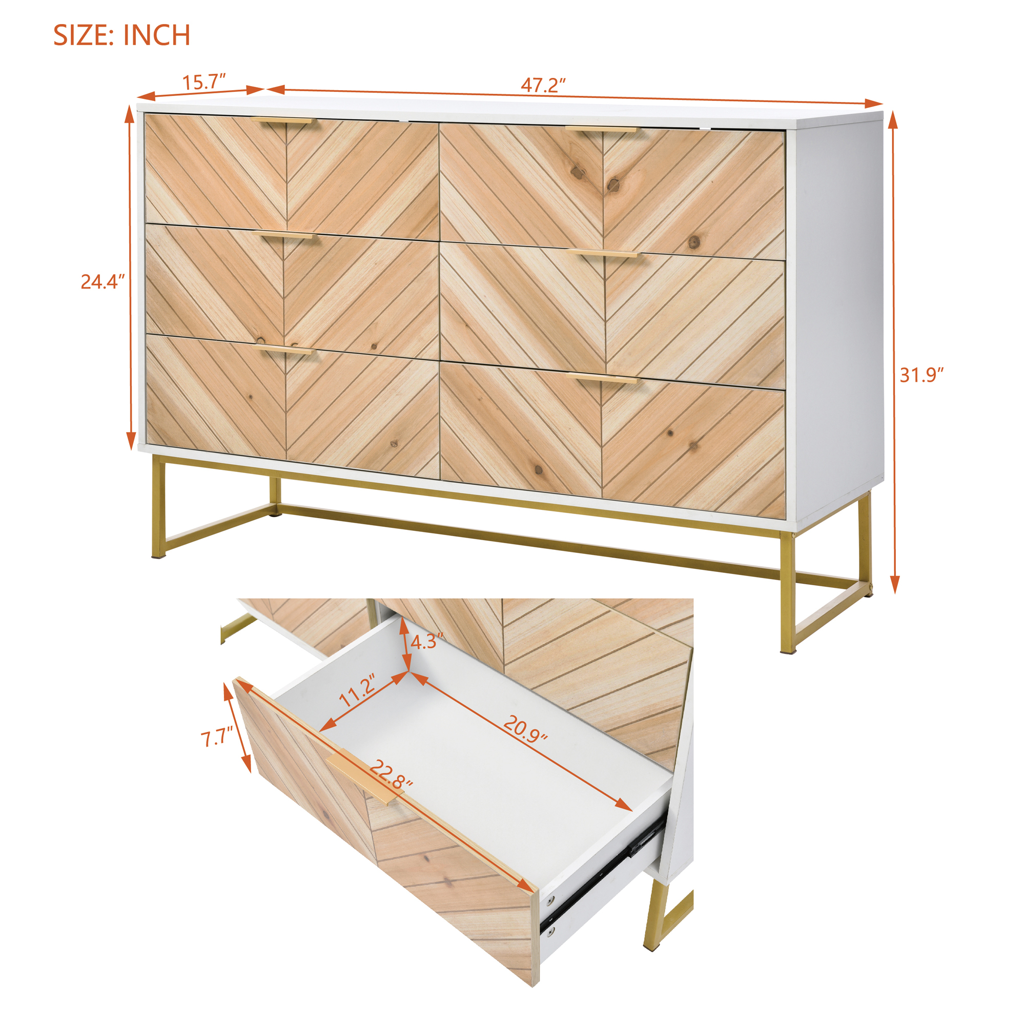 Spaco Dresser for Bedroom 6 Drawers Dresser& Chests of Drawers, Natural Wood White Dresser