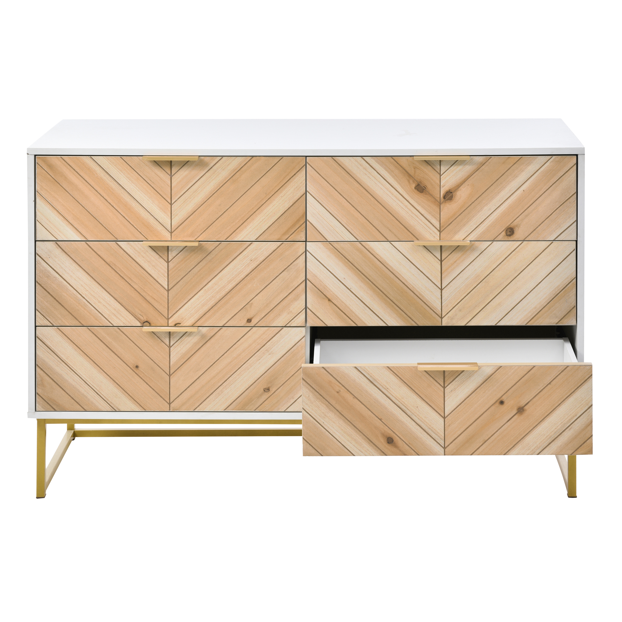 Spaco Dresser for Bedroom 6 Drawers Dresser& Chests of Drawers, Natural Wood White Dresser