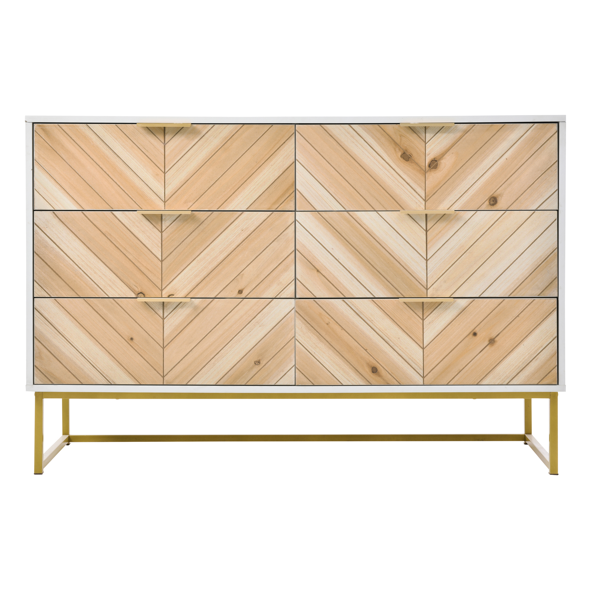 Spaco Dresser for Bedroom 6 Drawers Dresser& Chests of Drawers, Natural Wood White Dresser