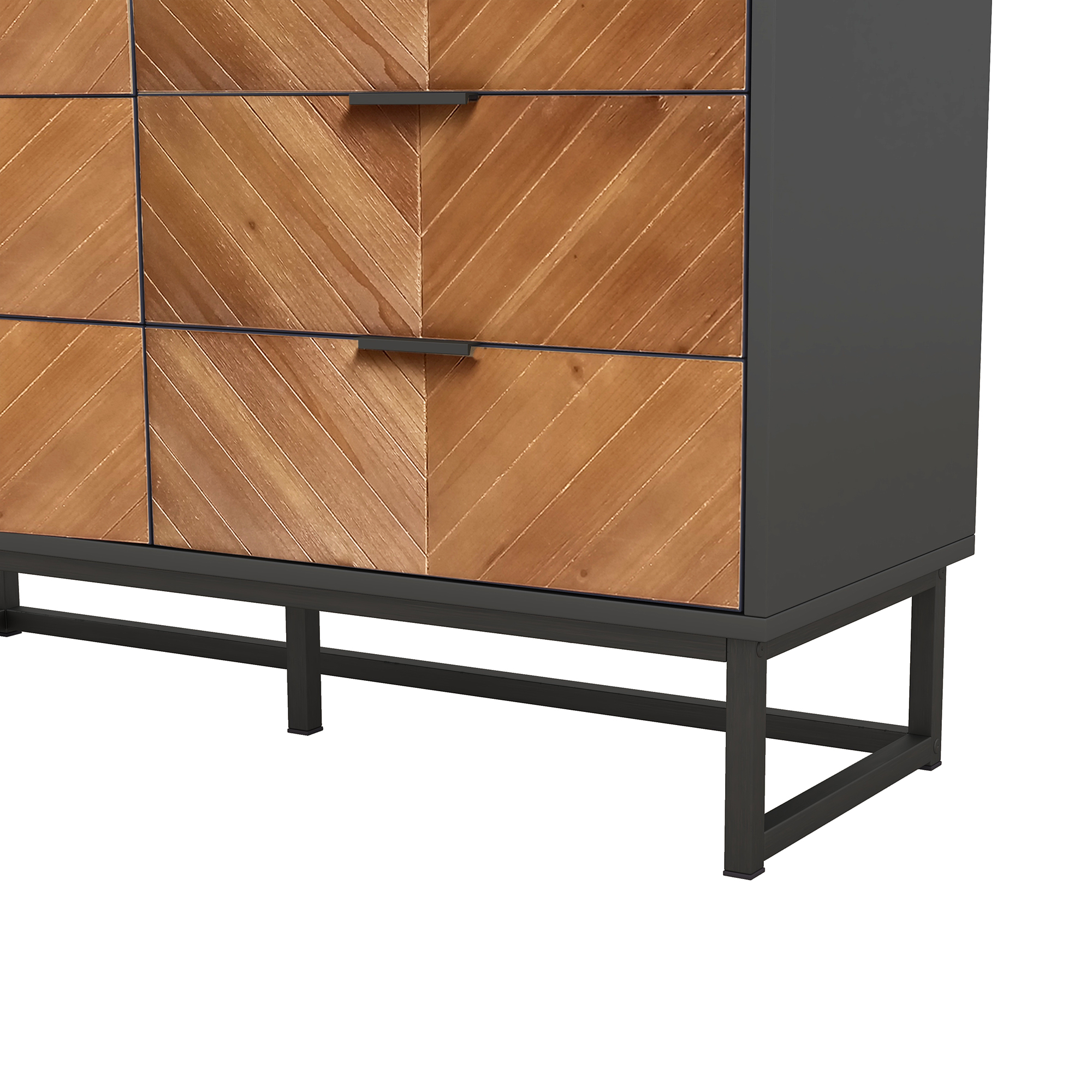 Spaco Dresser for Bedroom 6 Drawers Dresser& Chests of Drawers, Natural Wood Black Dresser