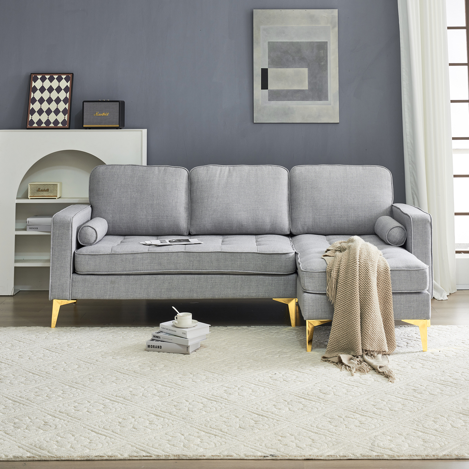 Resenkos Convertible Sectional Futon Sofa, L Shaped Couch with Reversible Chaise for Living Room, Small Space, Gray