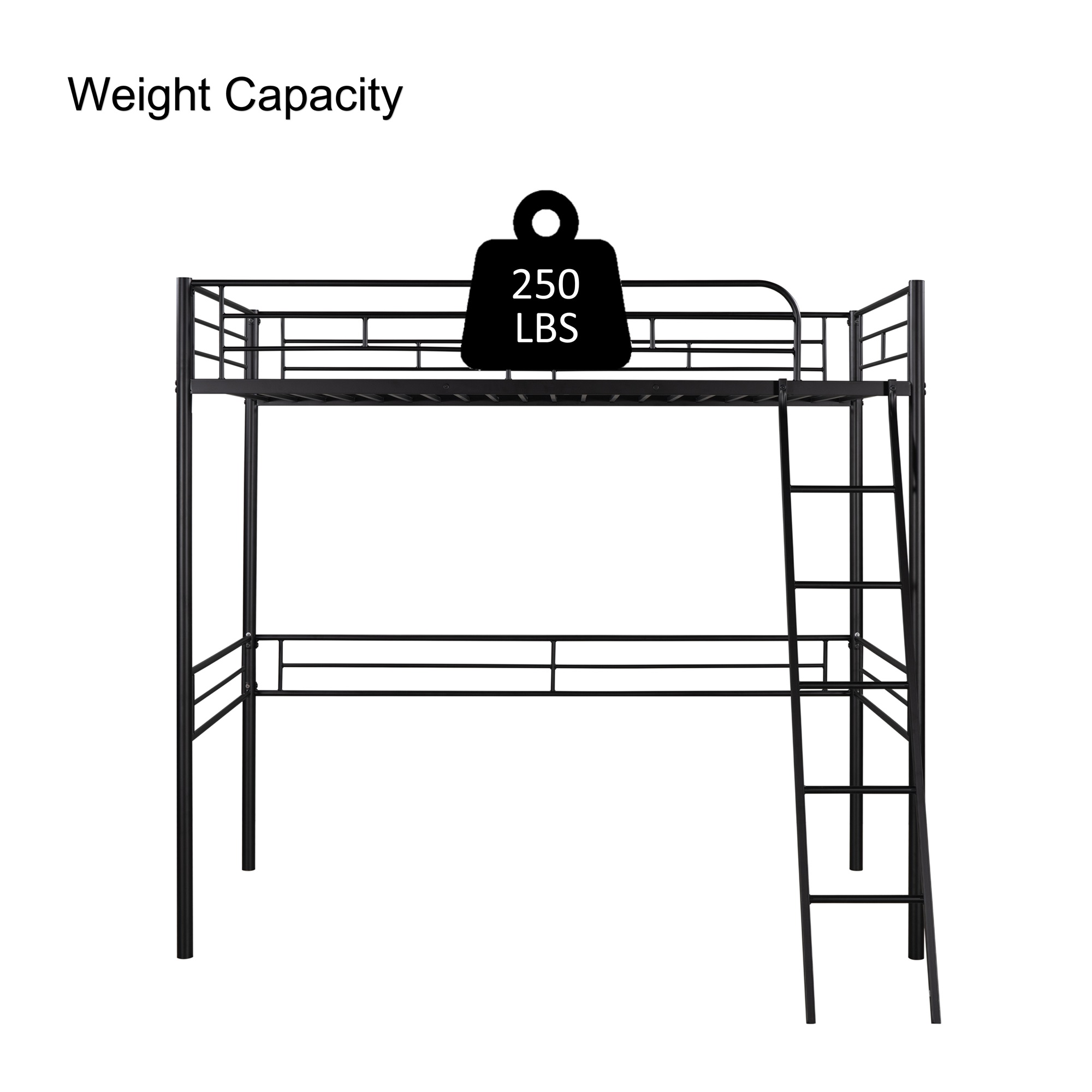 Spaco Homes Metal Loft Bed Twin Size, Black