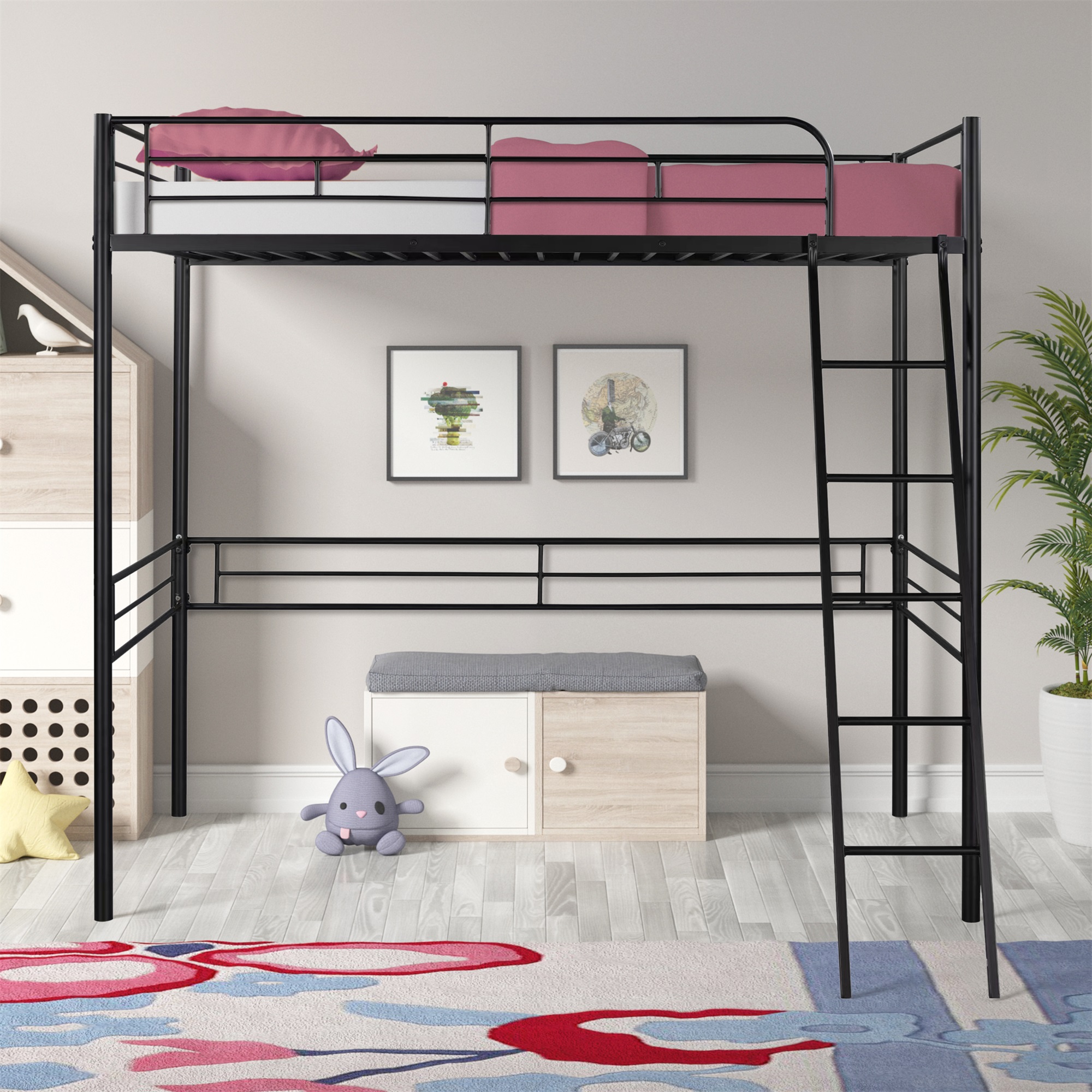 Spaco Homes Metal Loft Bed Twin Size, Black