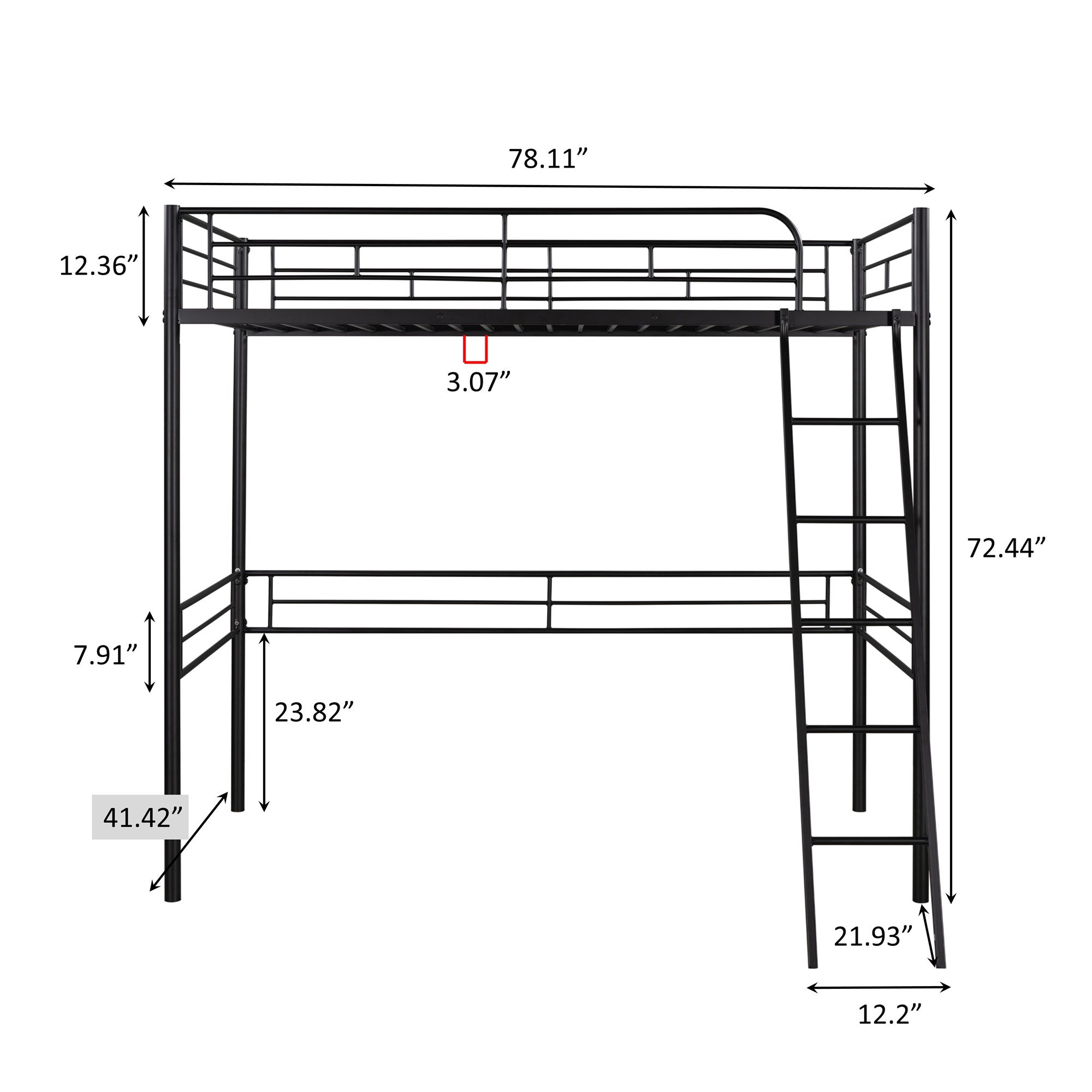 Spaco Homes Metal Loft Bed Twin Size, Black