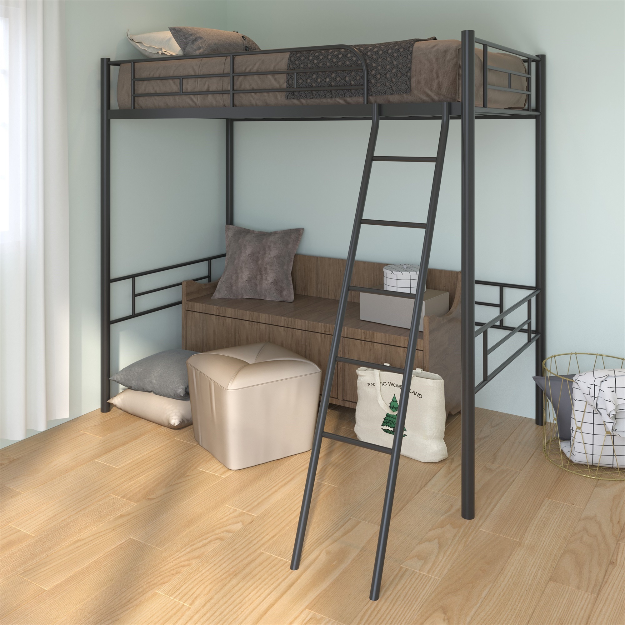 Spaco Homes Metal Loft Bed Twin Size, Black