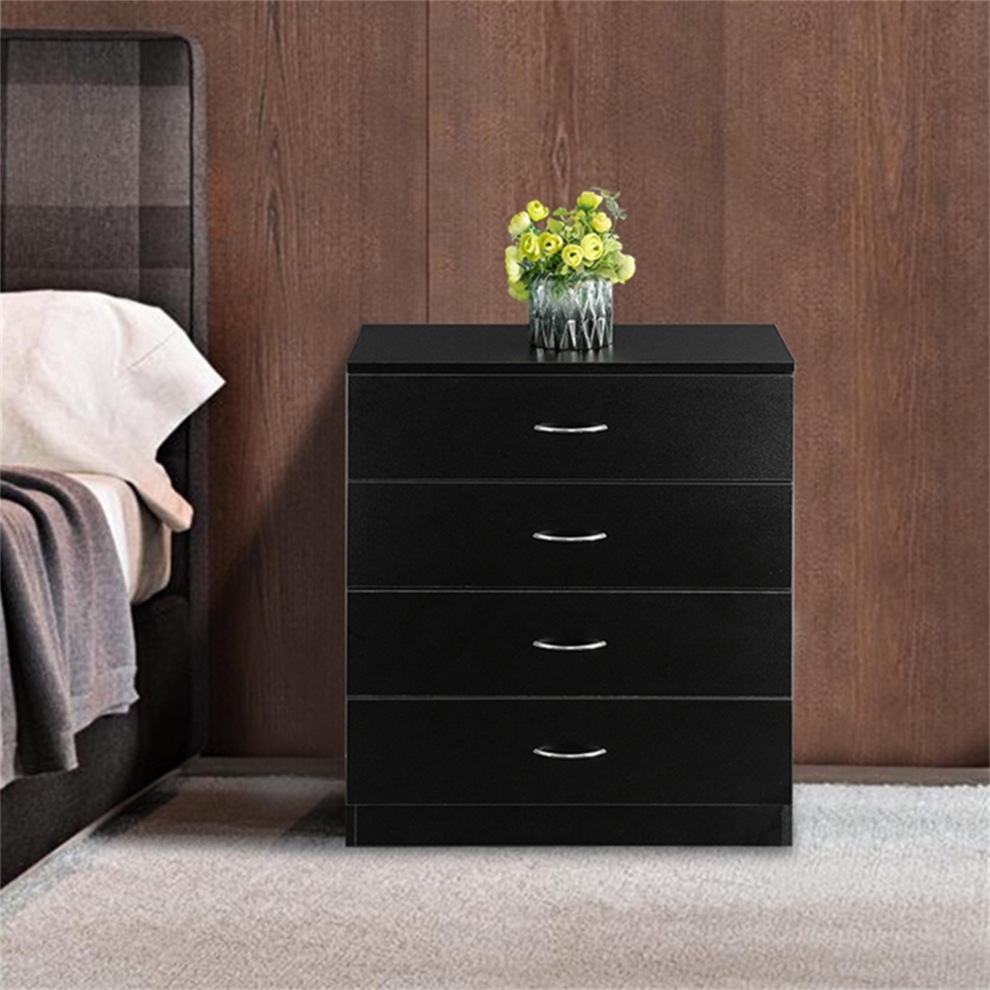 Resenkos Modern 4-Drawer Dresser, Sturdy Nightstand Side Table, End Table with Drawer for Living Room, Bedroom, Black