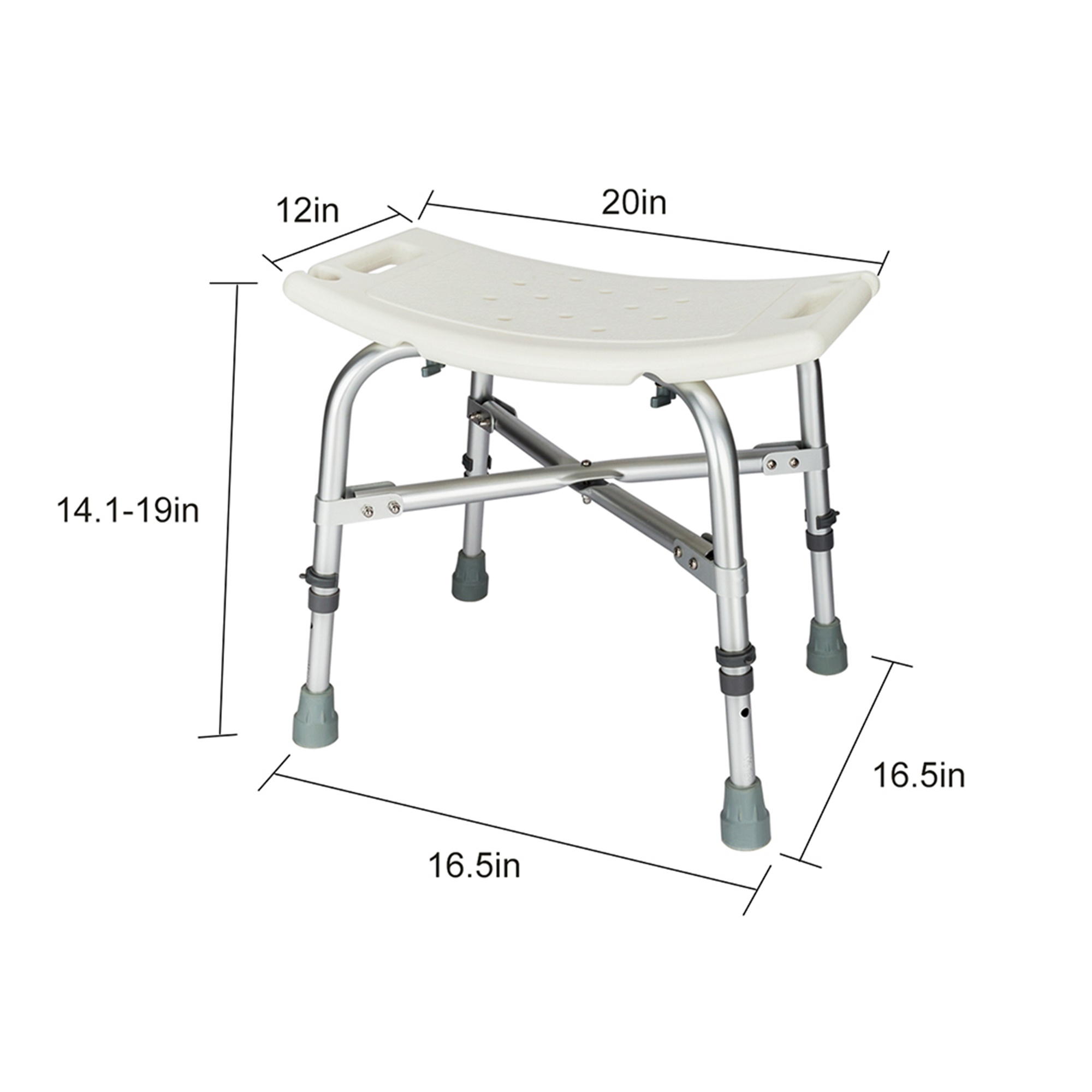 Kepooman 19" Shower Chair Bath Bench, Adjustable Shower Stools for Seniors, Elderly, Disabled, Shower Bench Seat Without Back, White