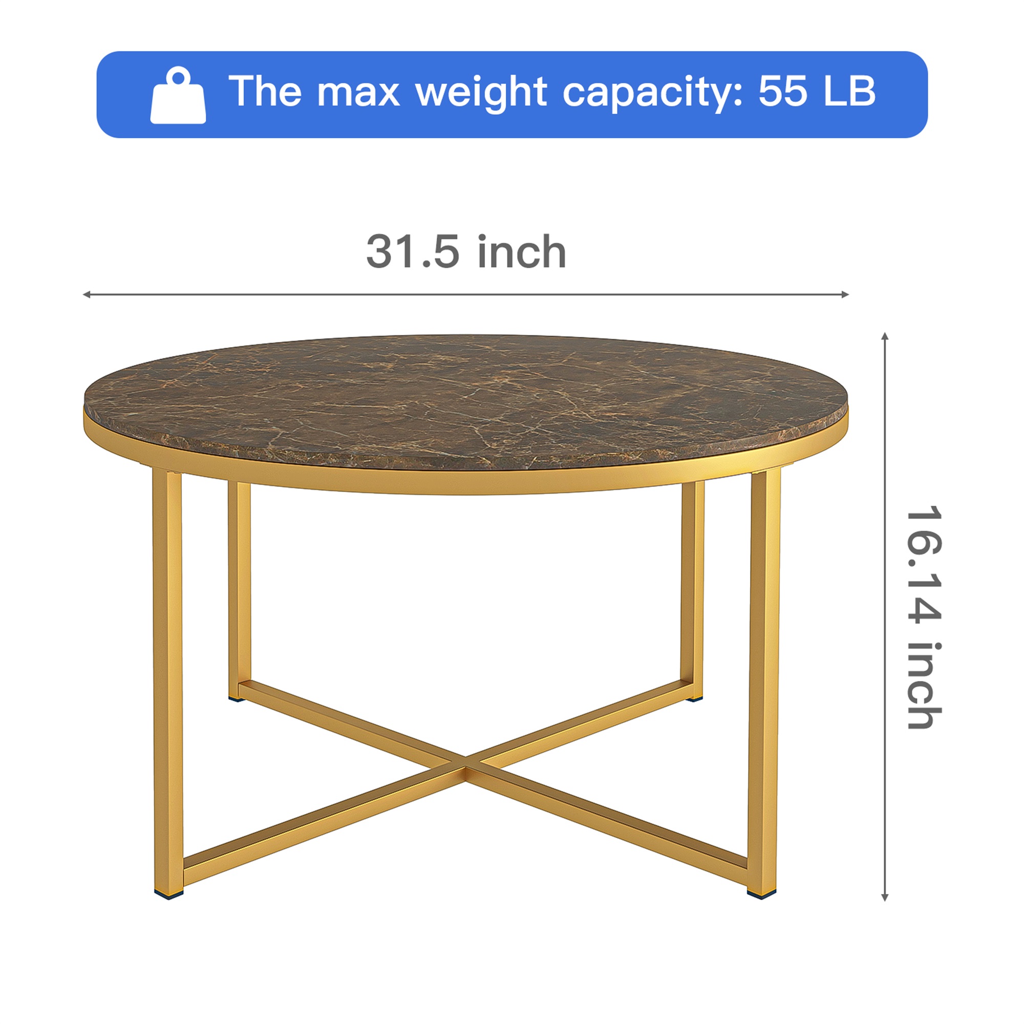 Spcao Modern Round Coffee Table for Living Room Marble Glass Center Coffee Table