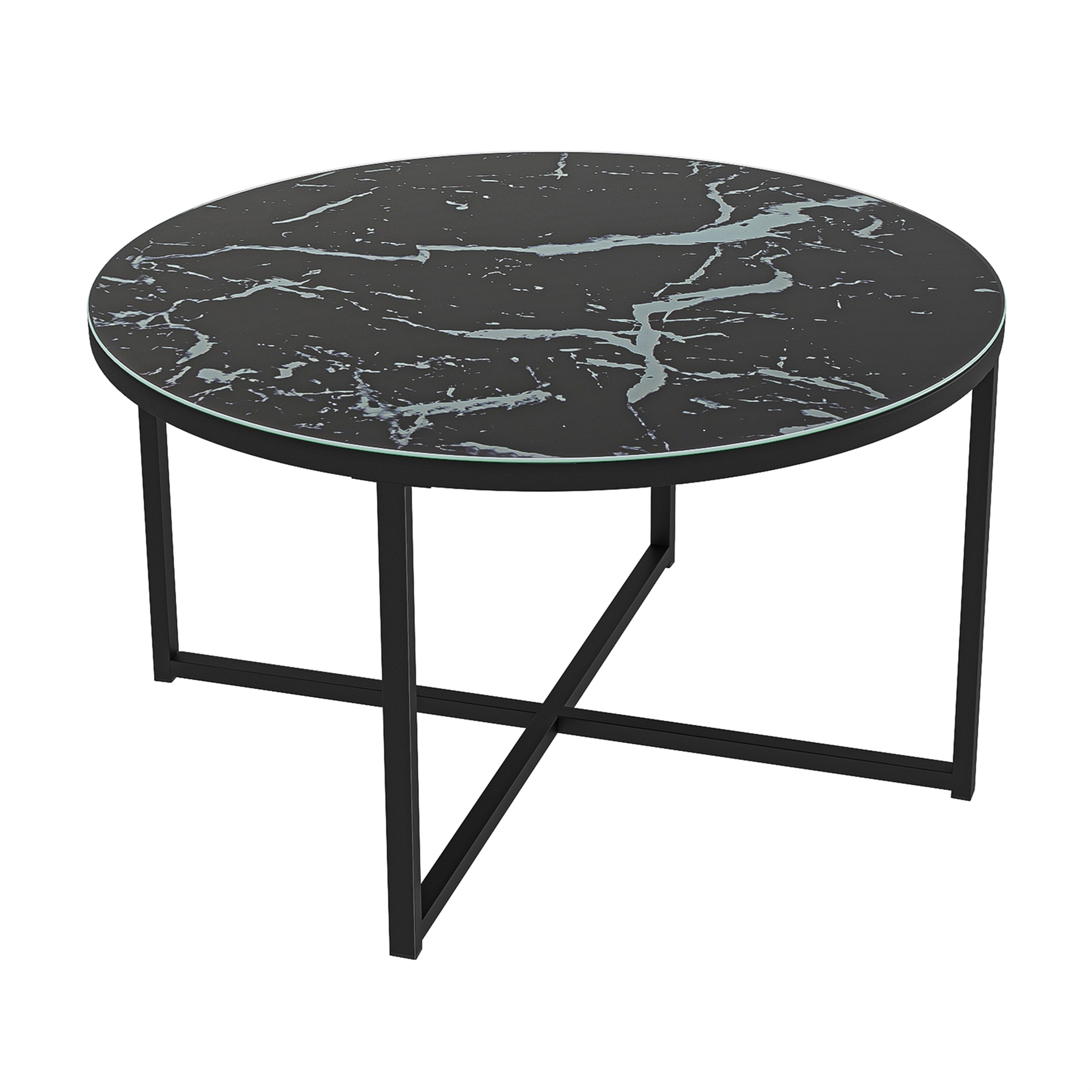 Spcao 32" Modern Round Coffee Table for Living Room Marble Glass Center Coffee Table