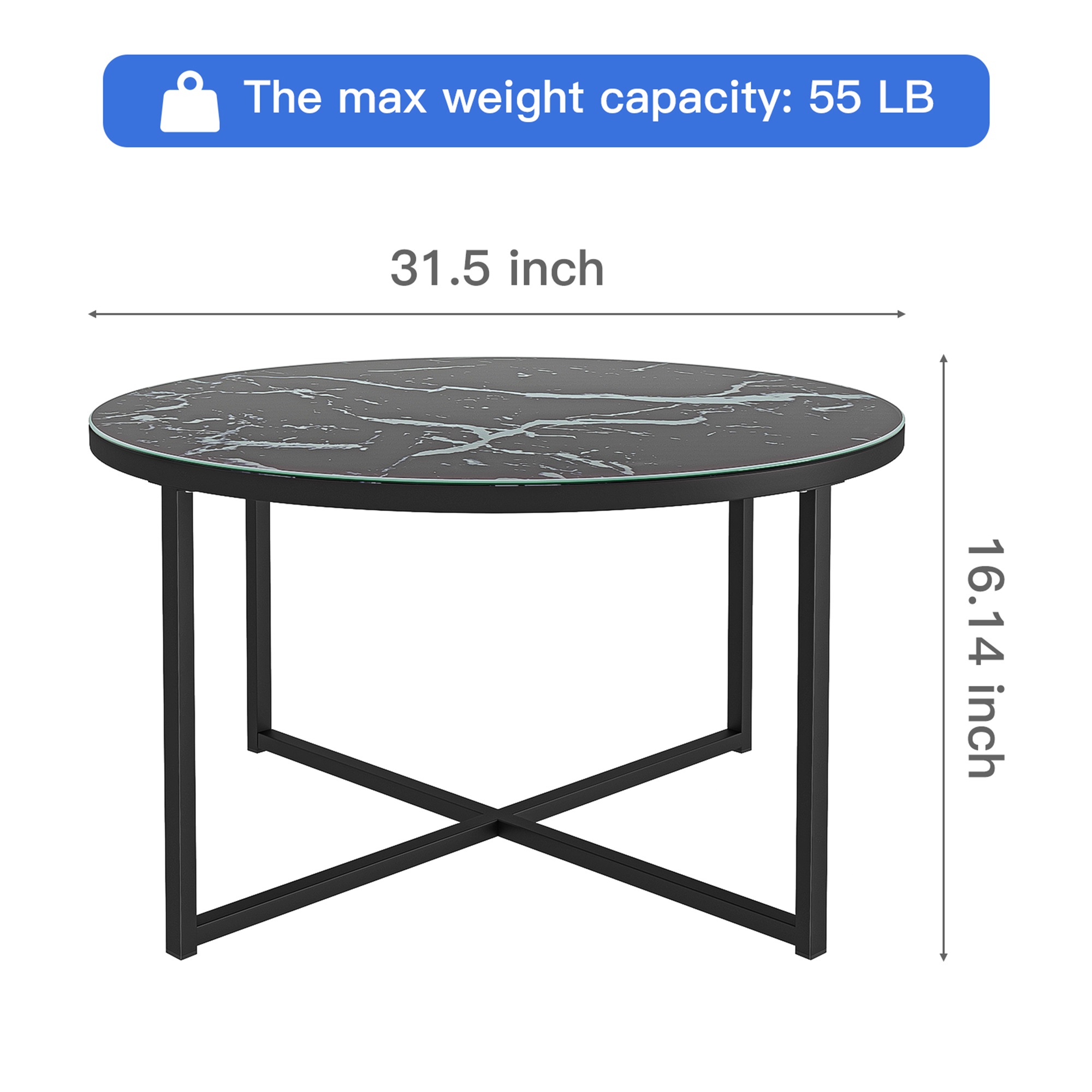 Spcao 32" Modern Round Coffee Table for Living Room Marble Glass Center Coffee Table