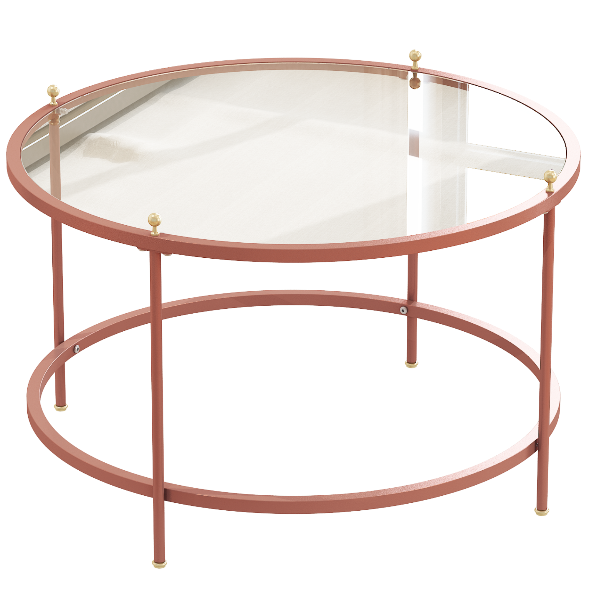 Spaco Glass Coffee Table Round for Living Room Center Coffee Table with Storage