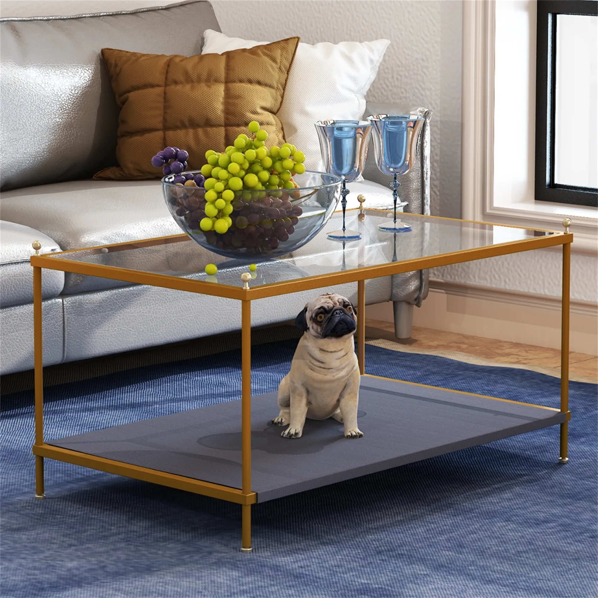 Spaco Rectangle Glass Coffee Tables for Living Room Center Coffee Table with Storage