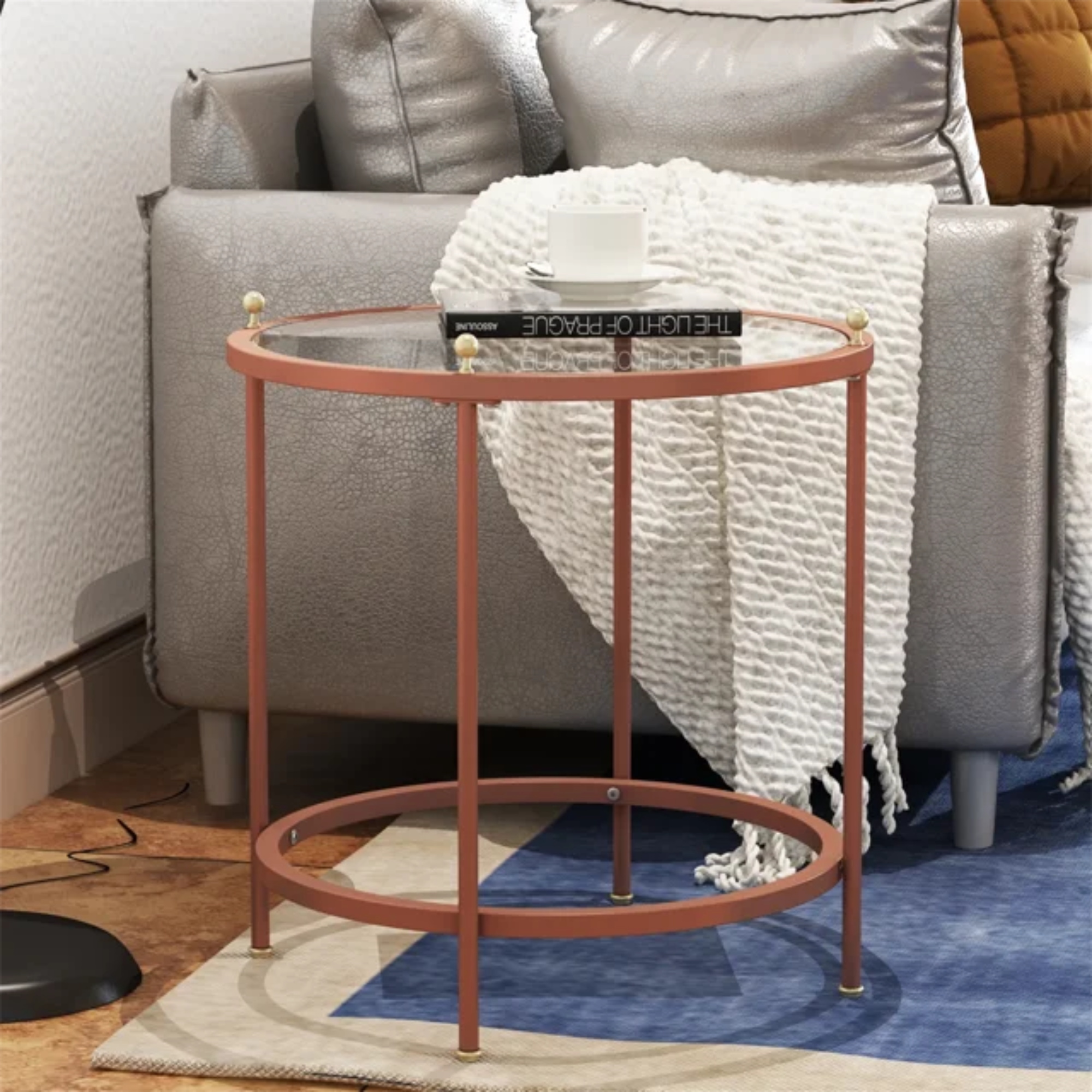 Spaco Small End Tables for Small Spaces Side Table with Storage Glass Round