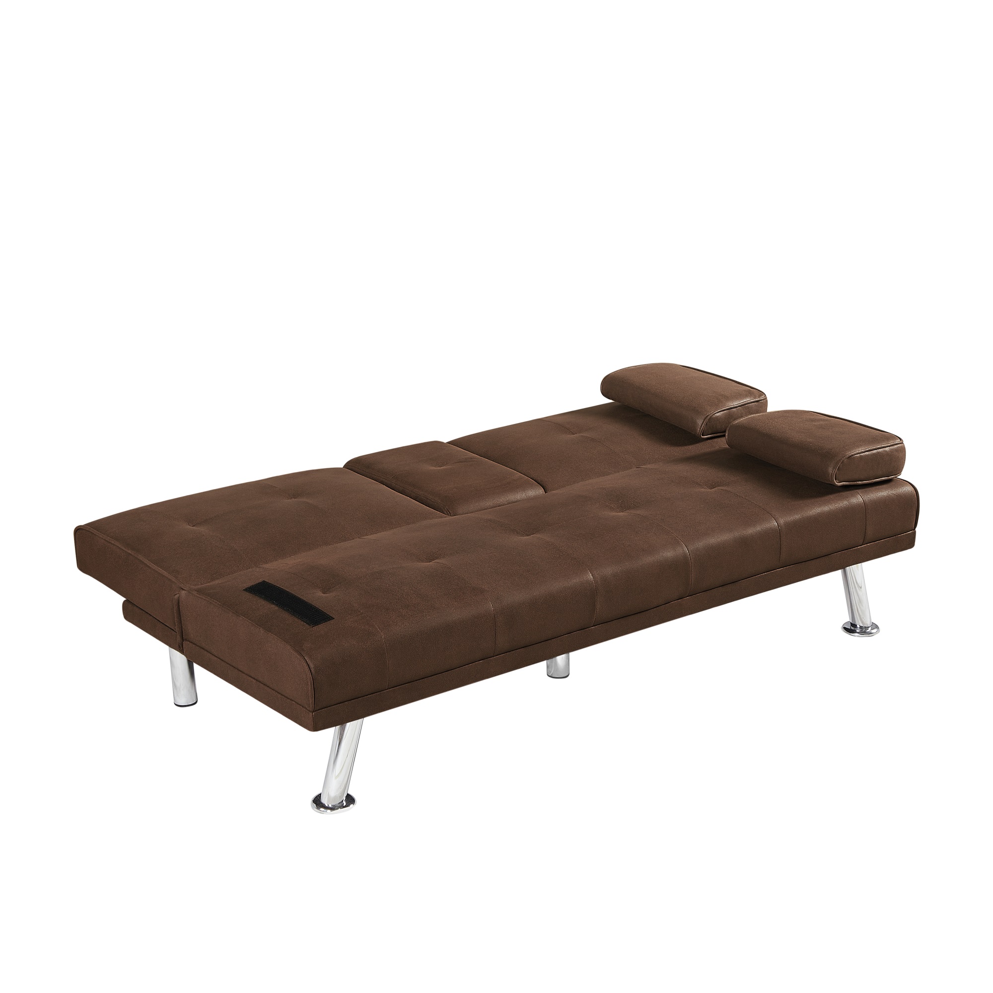 Spaco Convertible Sleeper Couch and Futon Sofa Bed Faux Leather with 2 Cup Holders, Brown