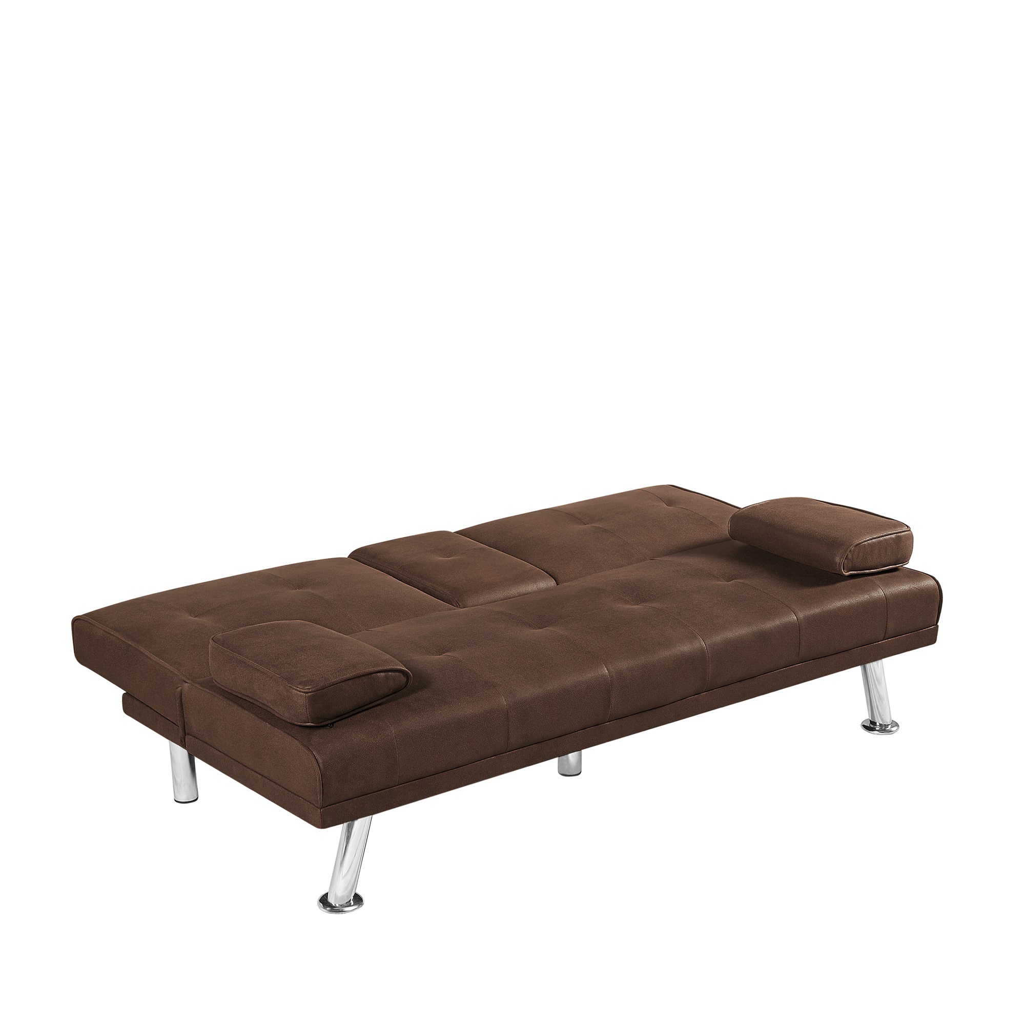 Spaco Convertible Sleeper Couch and Futon Sofa Bed Faux Leather with 2 Cup Holders, Brown