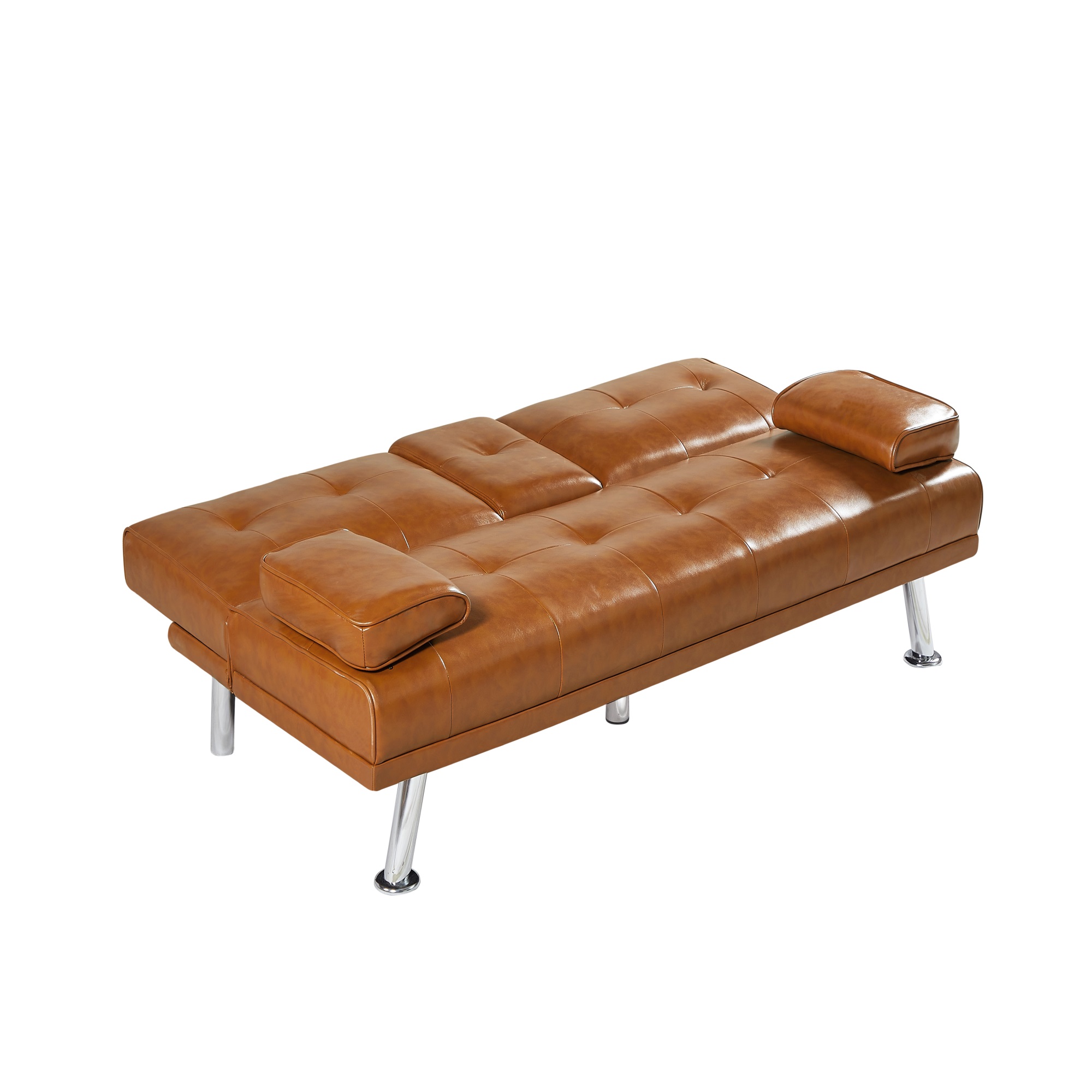 Spaco Convertible Sleeper Couch and Futon Sofa Bed Faux Leather with 2 Cup Holders, Tan