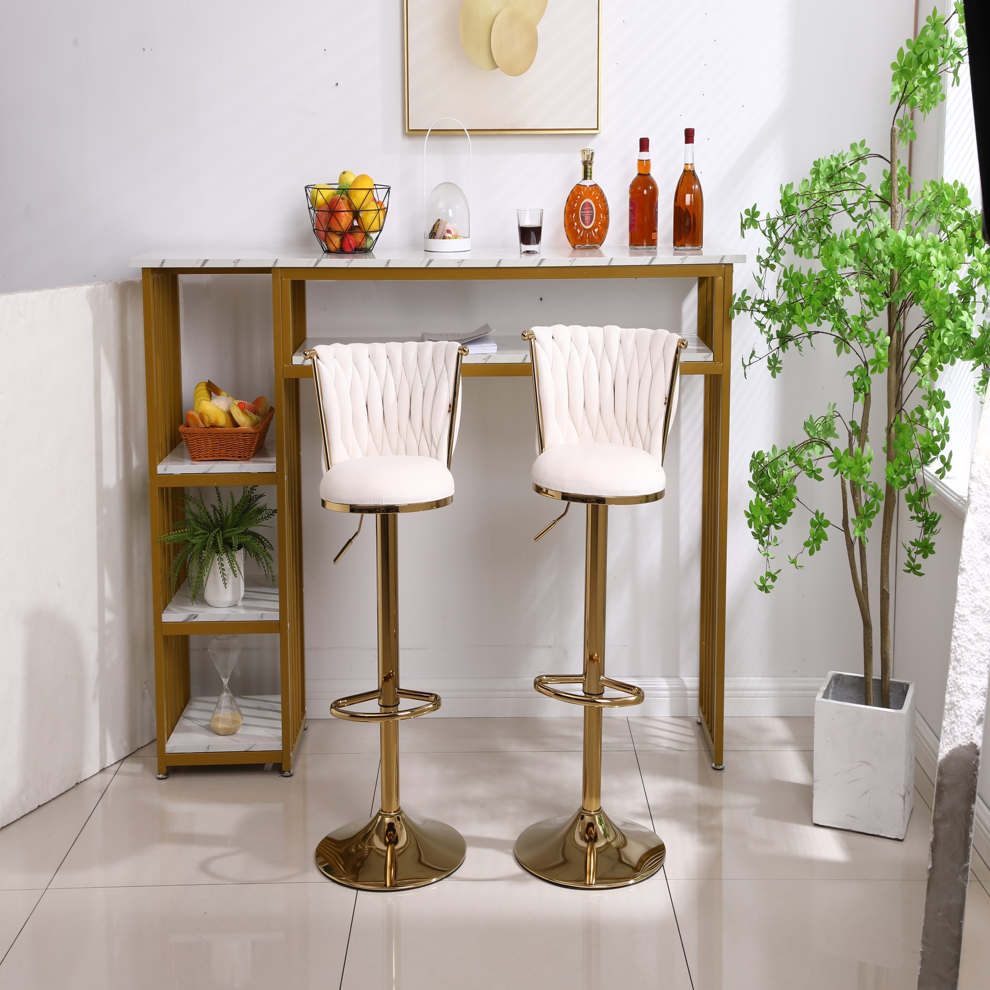 Spaco Counter Height Bar Stools Set of 2 BarStools for Kitchen Island Adjustable, Beige