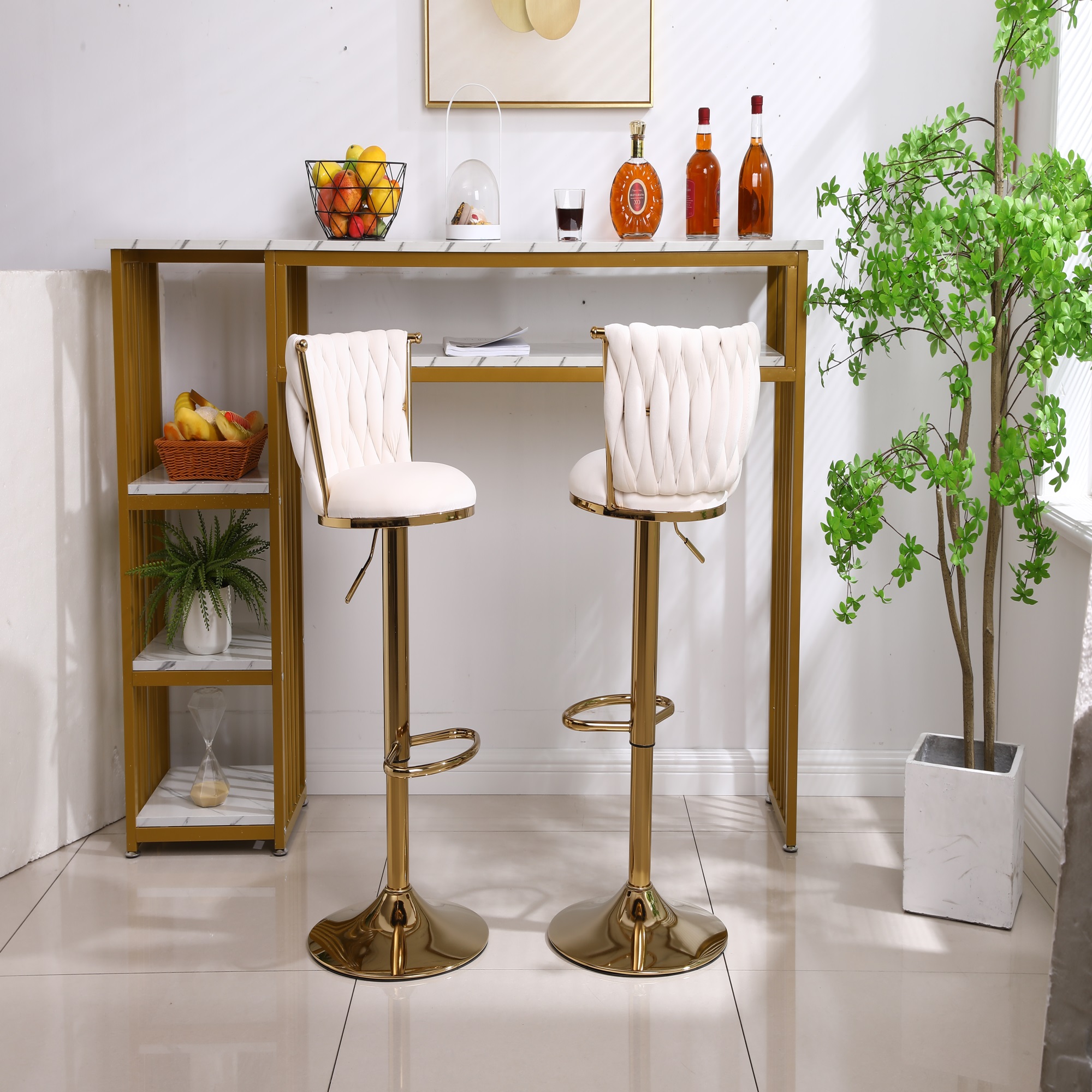 Spaco Counter Height Bar Stools Set of 2 BarStools for Kitchen Island Adjustable, Beige