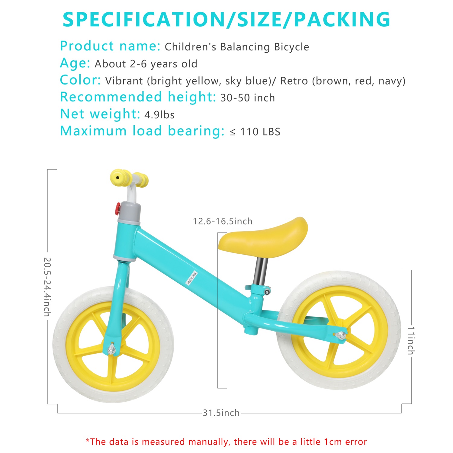 CIPACHO 11" Toddler Balance Bike 2 Year Old, Age 18 Months to 5 Years Old, Push Bicycle Steady Balancing, Gift Bike for 2-3 Boys Girls, Yellow