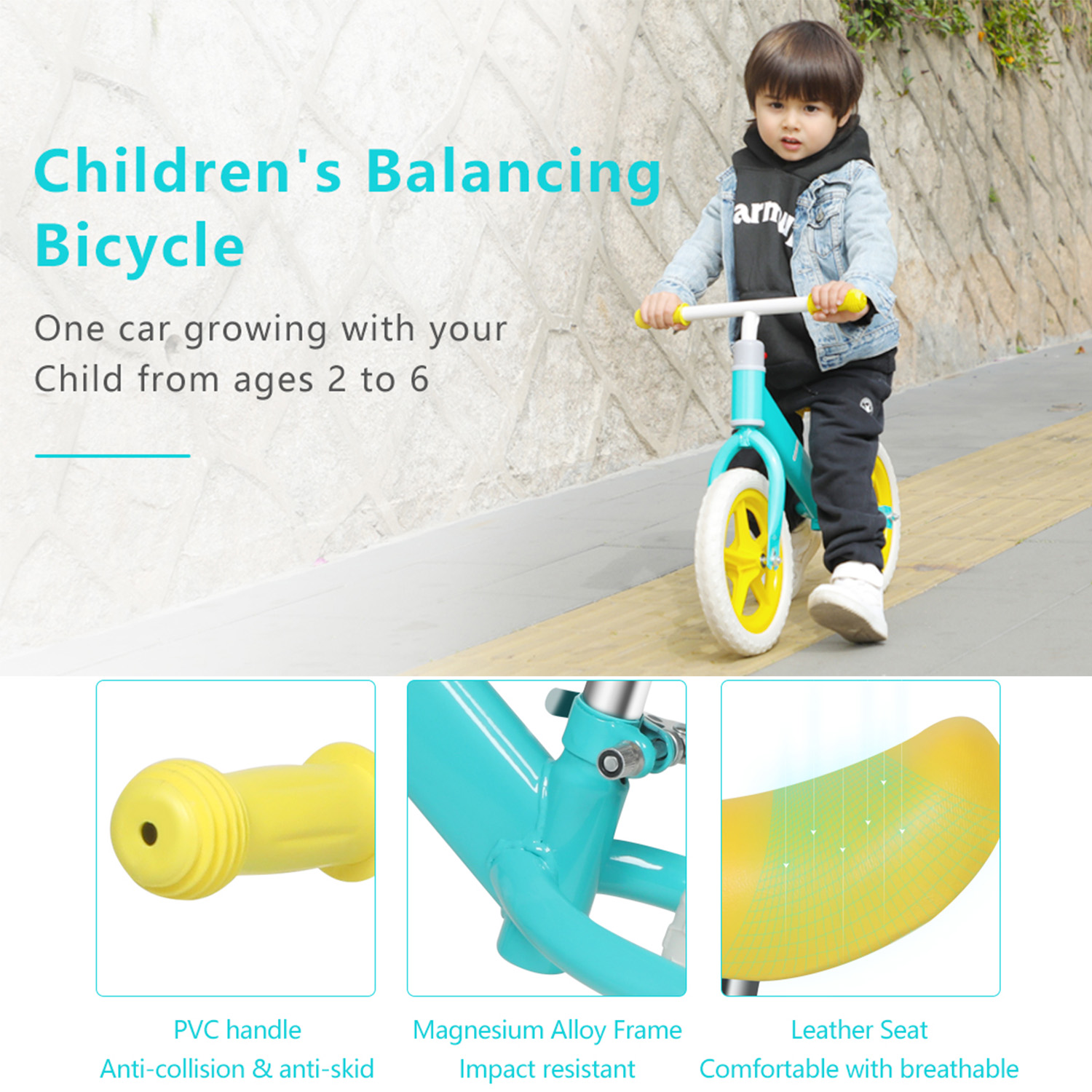 CIPACHO 11" Kids Balance Bike for 2-6 Years with Adjustable Height Carbon Steel and PE Tires Ride On Toys for Toddlers, Yellow