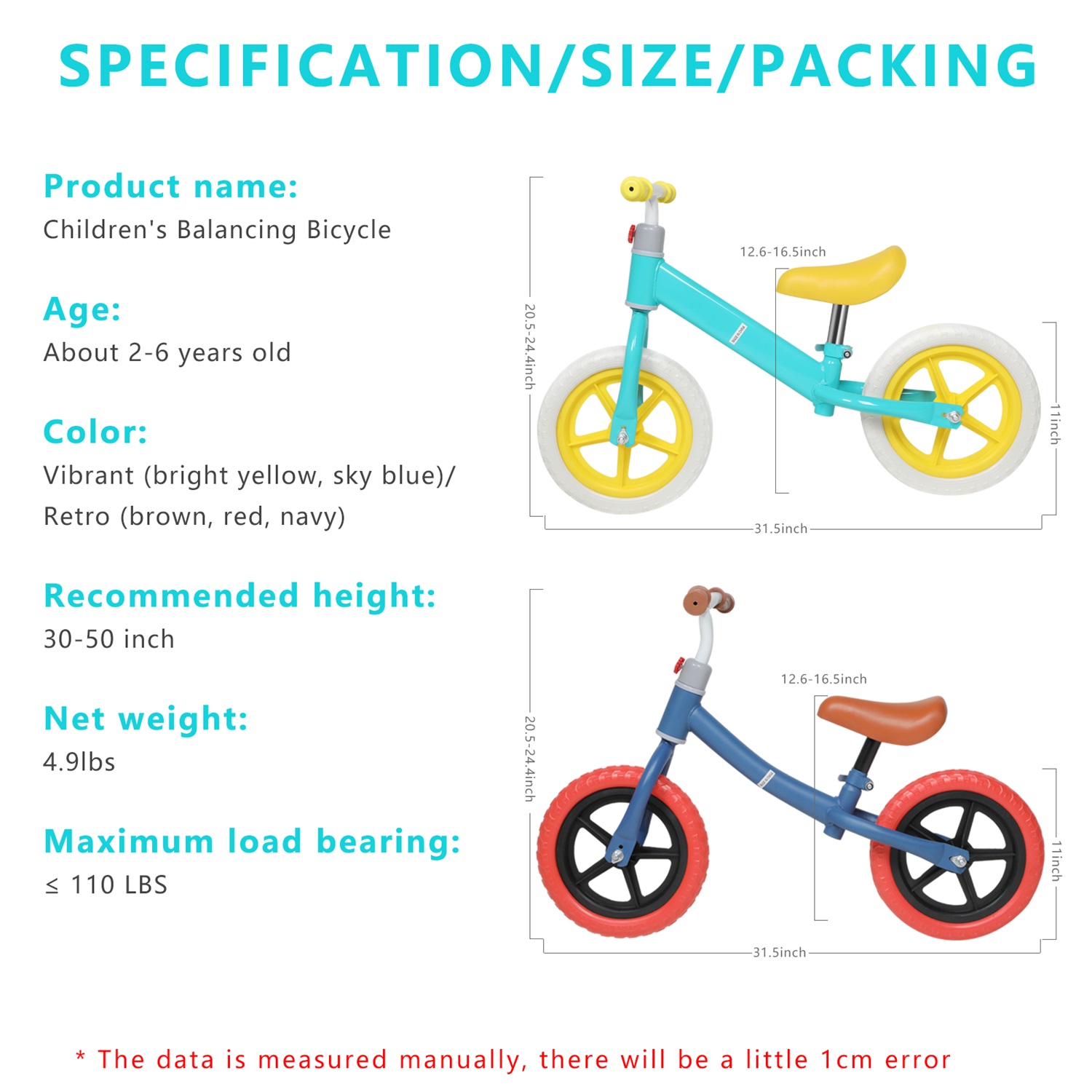 CIPACHO 11" Kids Balance Bike for 2-6 Years with Adjustable Height Carbon Steel and PE Tires Ride On Toys for Toddlers, Red