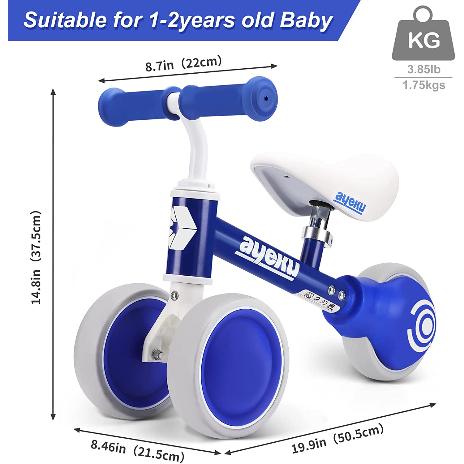 CIPACHO 19" Baby Balance Bike Toys for 1 Year Old Boy Gifts Toddler Bike 1st First Birthday Gifts Baby Toys Tricycles for 1-3 Year Olds, Blue