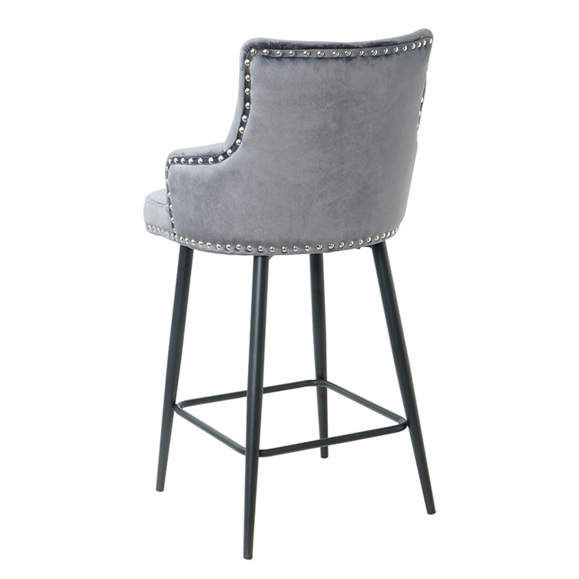 Spaco Bar Stools Set of 2 Counter Height Bar Stools Velvet Upholstered, Grey