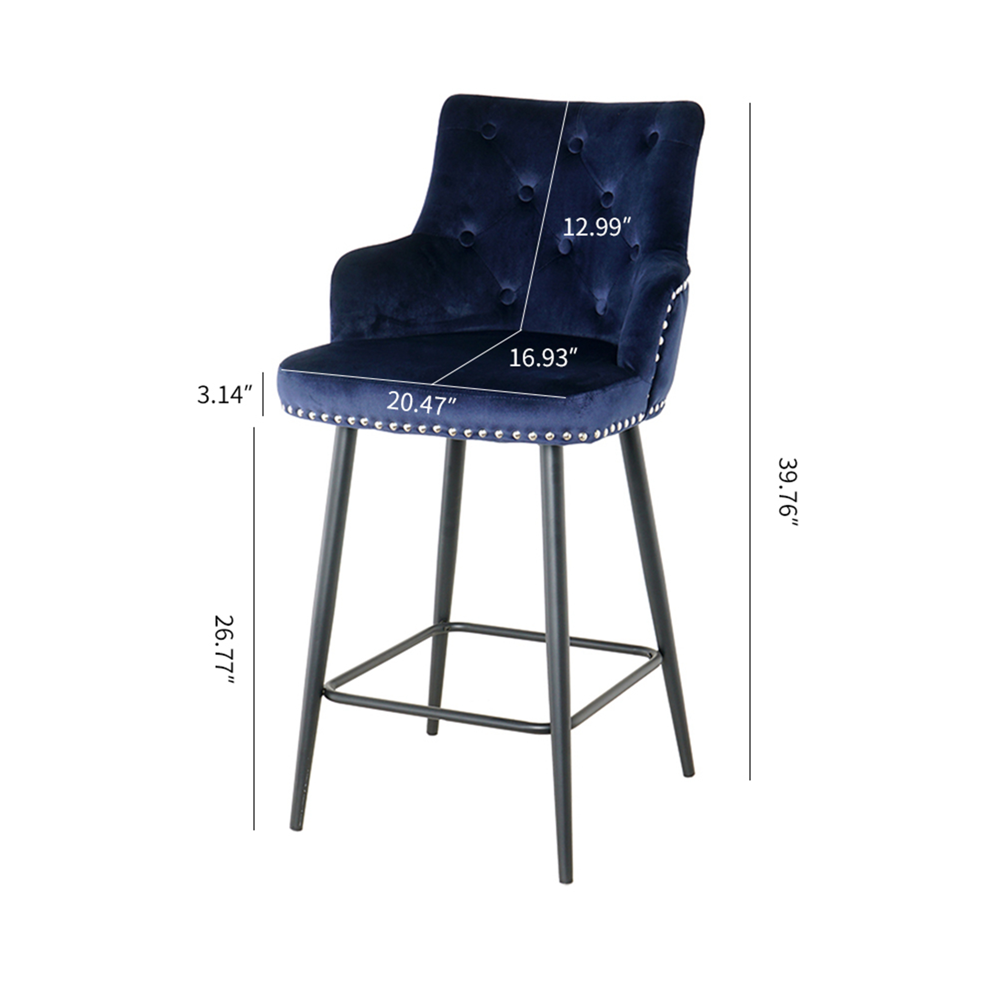 Spaco Bar Stools Set of 2 Counter Height Bar Stools Velvet Upholstered, Blue