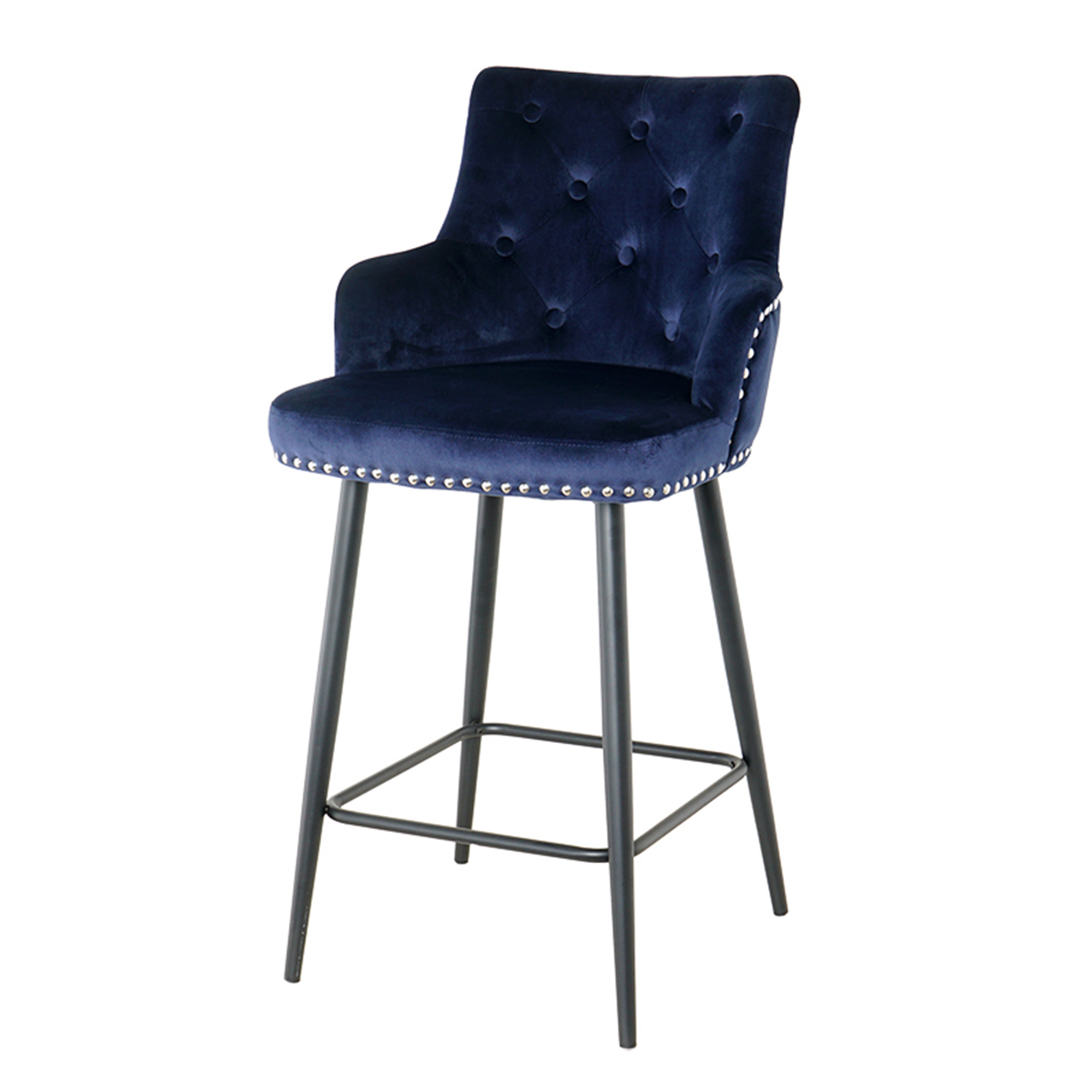 Spaco Bar Stools Set of 2 Counter Height Bar Stools Velvet Upholstered, Blue